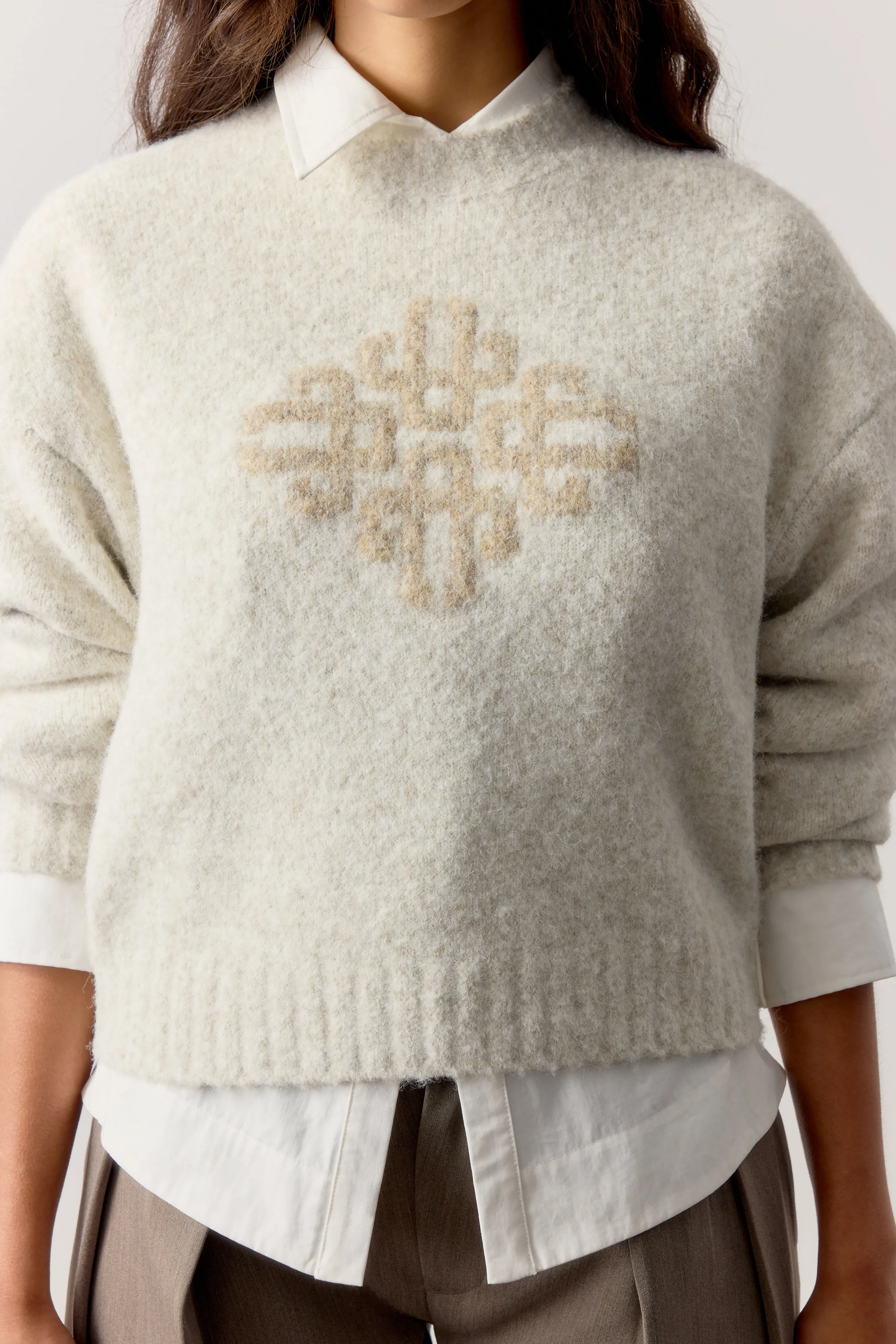 CONTRAST EMBLEM KNIT CREW - BEIGE sold by The Couture Club product image thumbnail 5