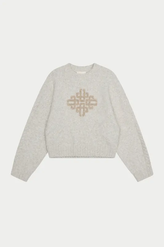 CONTRAST EMBLEM KNIT CREW - BEIGE sold by The Couture Club