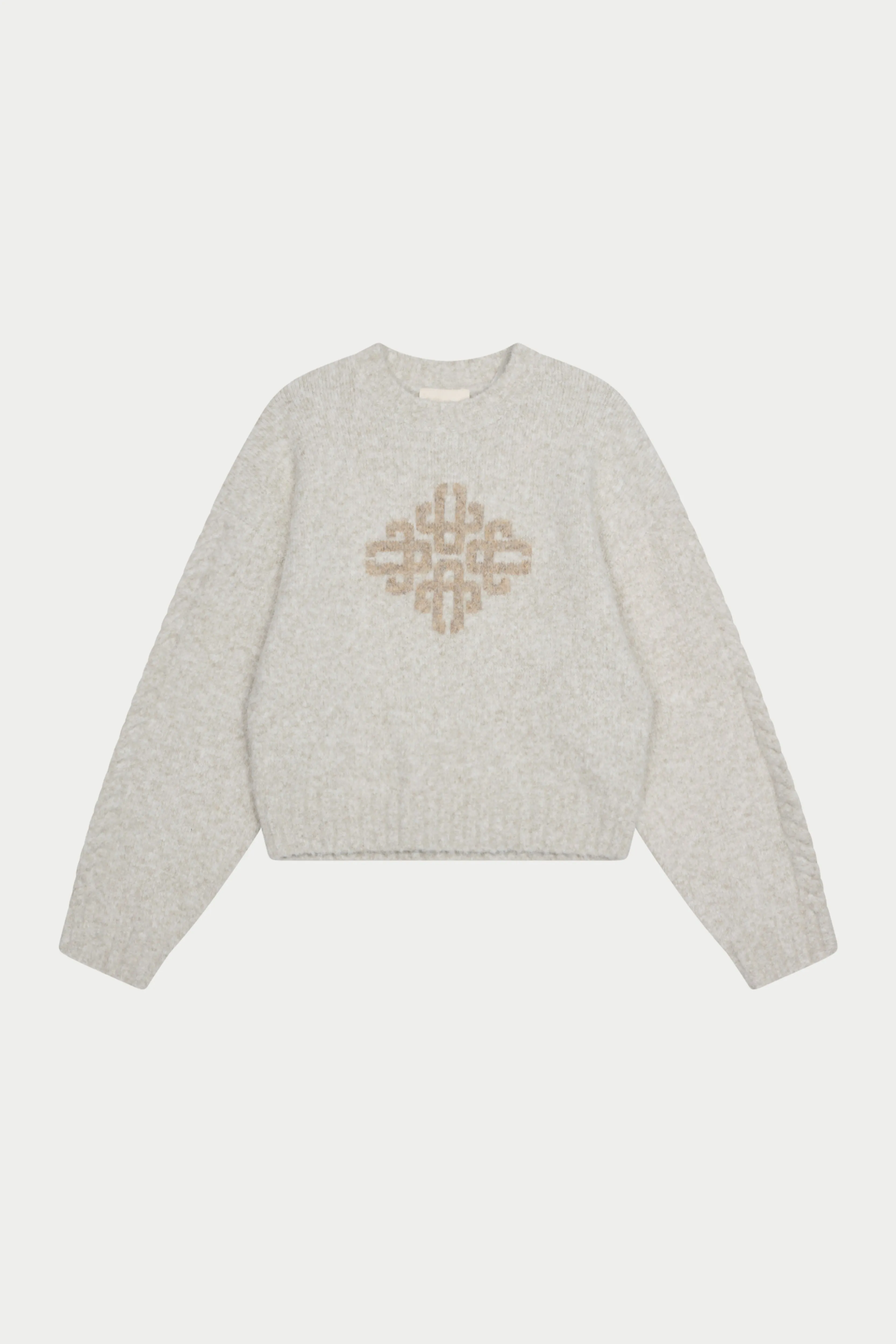 CONTRAST EMBLEM KNIT CREW - BEIGE sold by The Couture Club