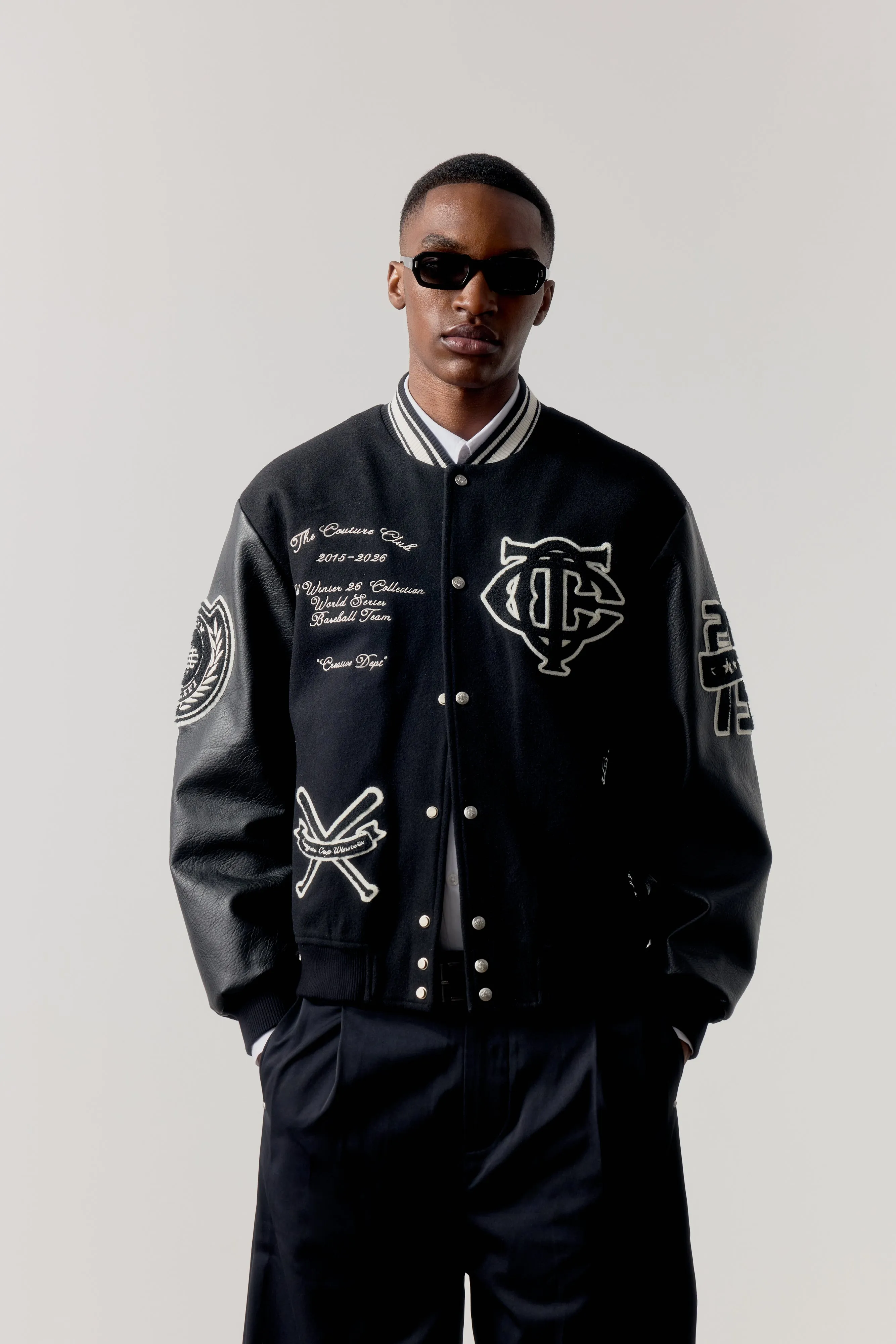 MULTI BADGE VARSITY JACKET - BLACK sold by The Couture Club product image thumbnail 2