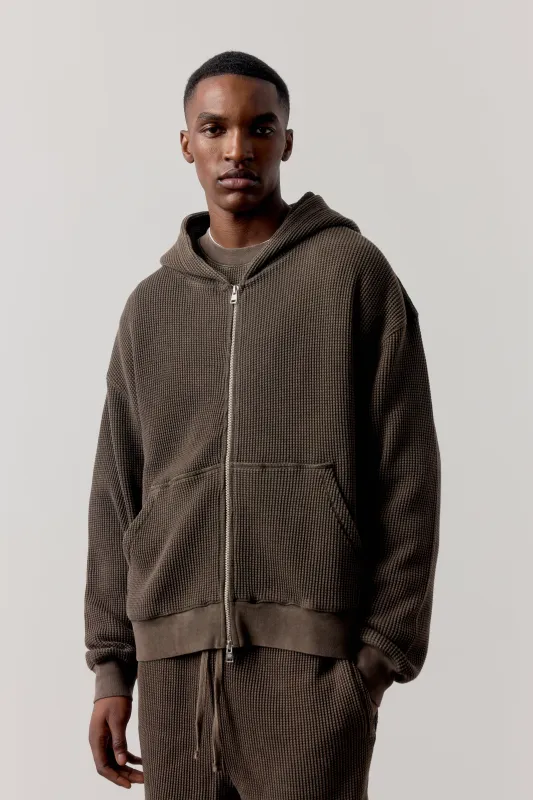 WAFFLE ZIP THROUGH HOODIE - BROWN sold by The Couture Club