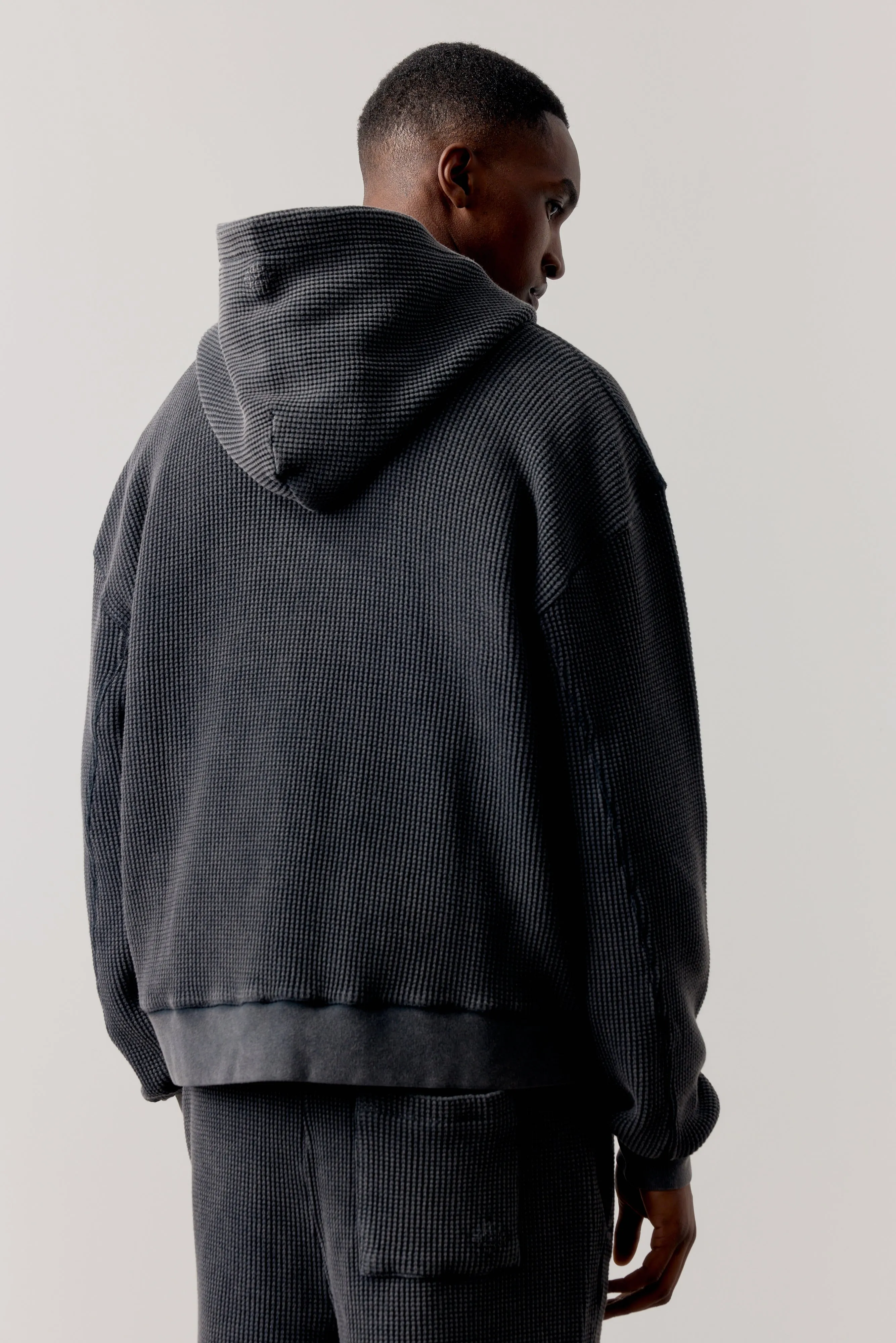 WAFFLE ZIP THROUGH HOODIE - BLACK sold by The Couture Club product image thumbnail 5