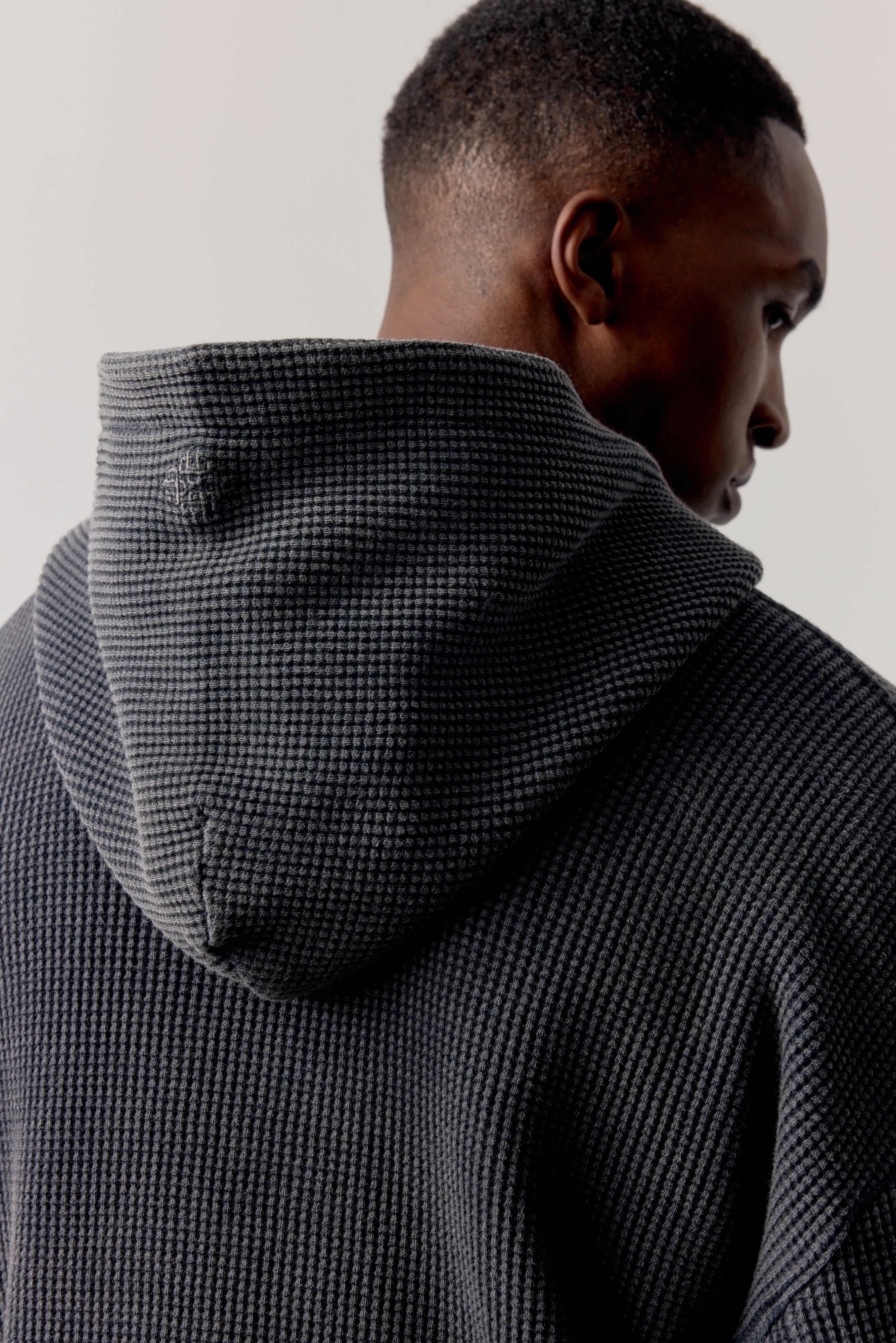 WAFFLE ZIP THROUGH HOODIE - BLACK sold by The Couture Club product image thumbnail 4