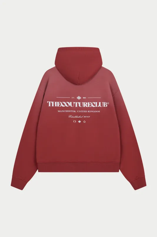 SPRAY WASH COPYRIGHT MULTI GRAPHIC HOODIE - RED made by The Couture Club