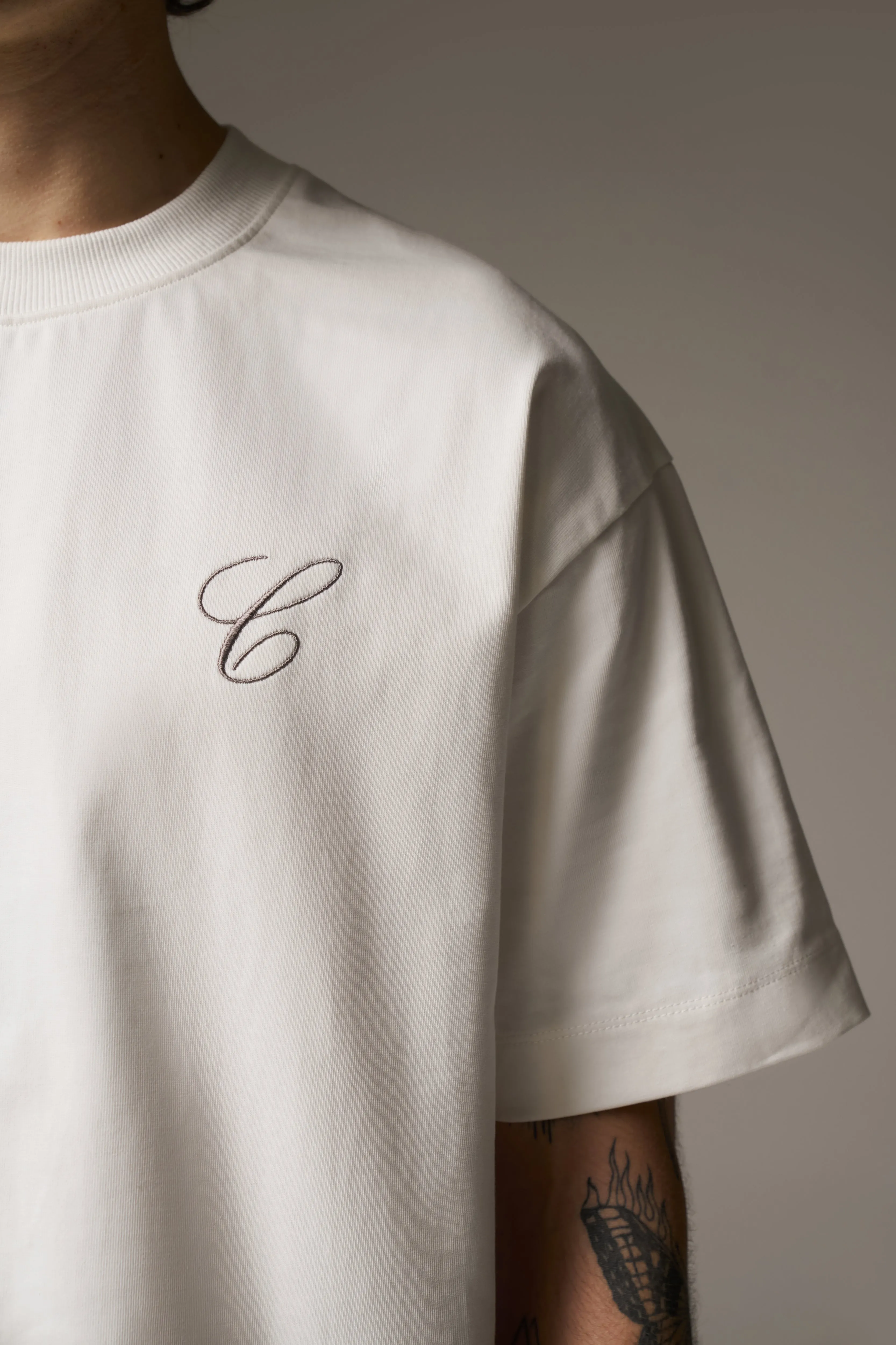 SCRIPT EMBROIDERED T-SHIRT - OFF WHITE sold by The Couture Club product image thumbnail 4