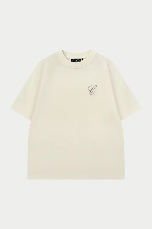 SCRIPT EMBROIDERED T-SHIRT - OFF WHITE made by The Couture Club