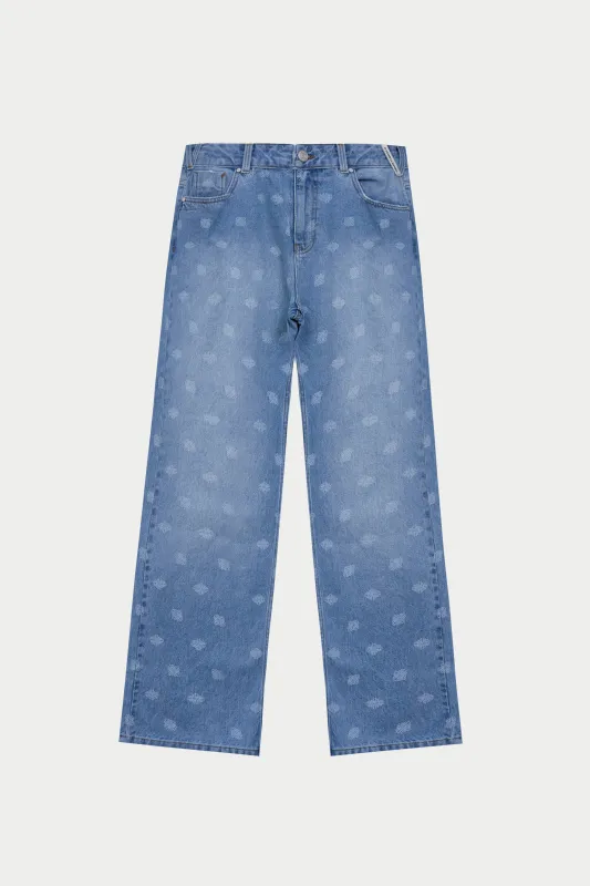 LASER PRINT EMBLEM JEANS - BLUE WASH made by The Couture Club