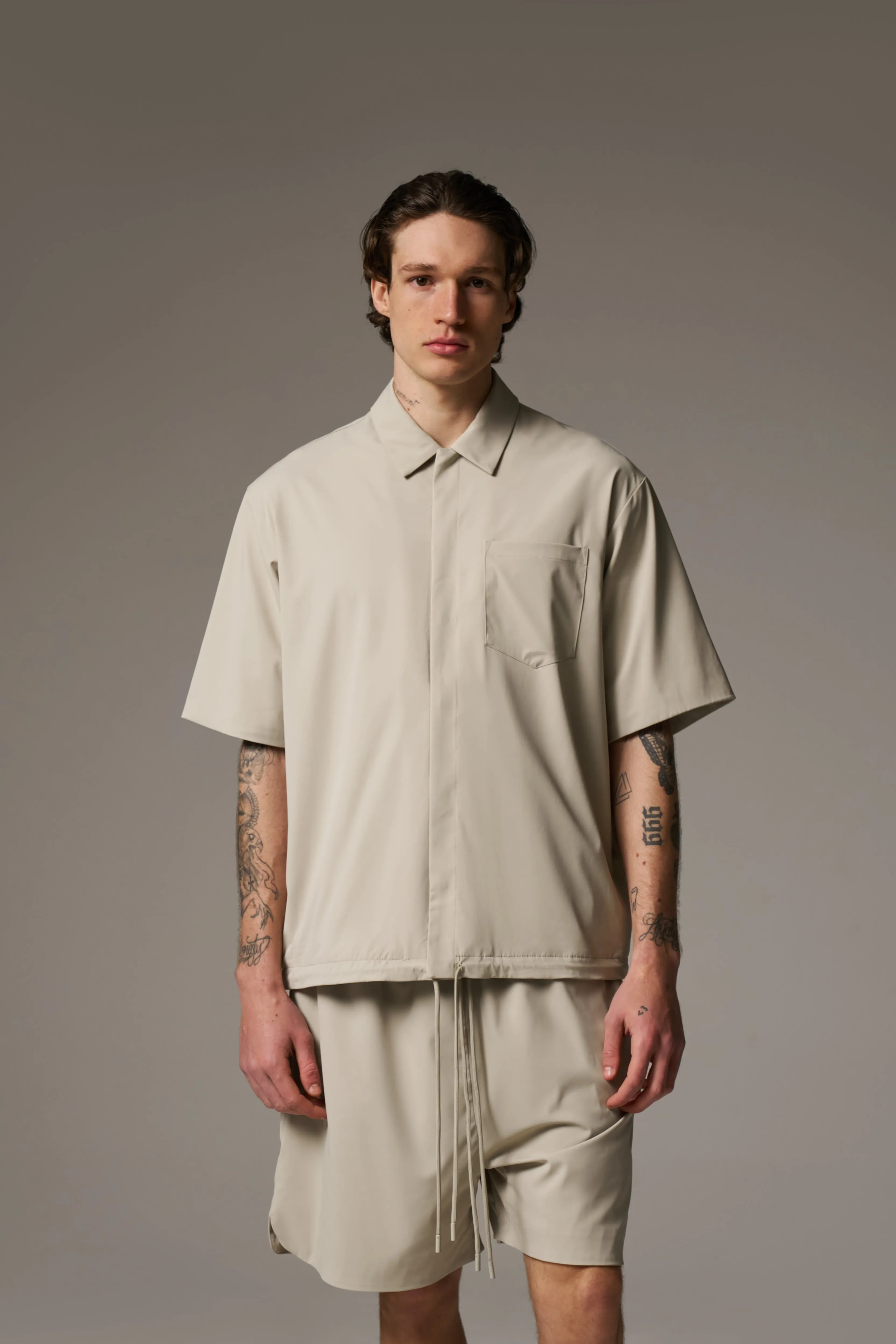 NYLON DRAWCORD SHIRT - STONE sold by The Couture Club product image thumbnail 4
