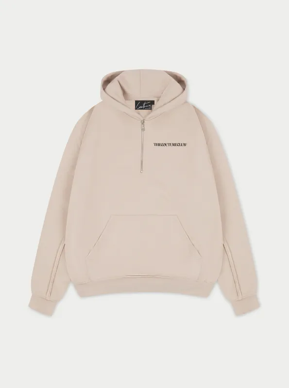 RAW SEAM QUARTER ZIP HOODIE - BEIGE made by The Couture Club