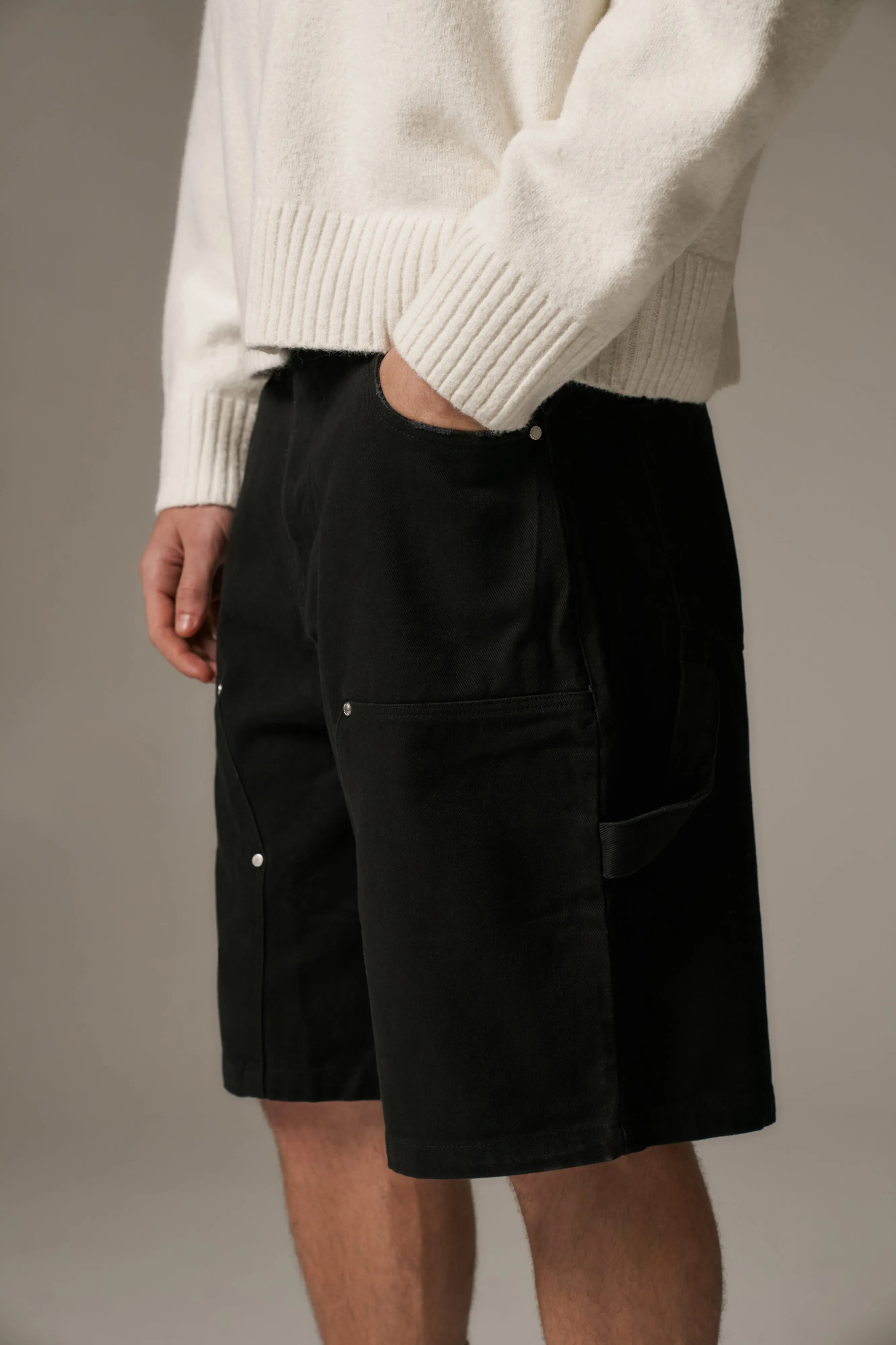 TWILL CARPENTER SHORTS - BLACK sold by The Couture Club product image thumbnail 4