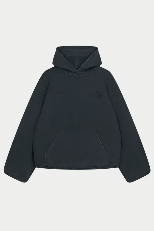 DOUBLE LAYER WASHED EMBLEM HOODIE - BLACK made by The Couture Club