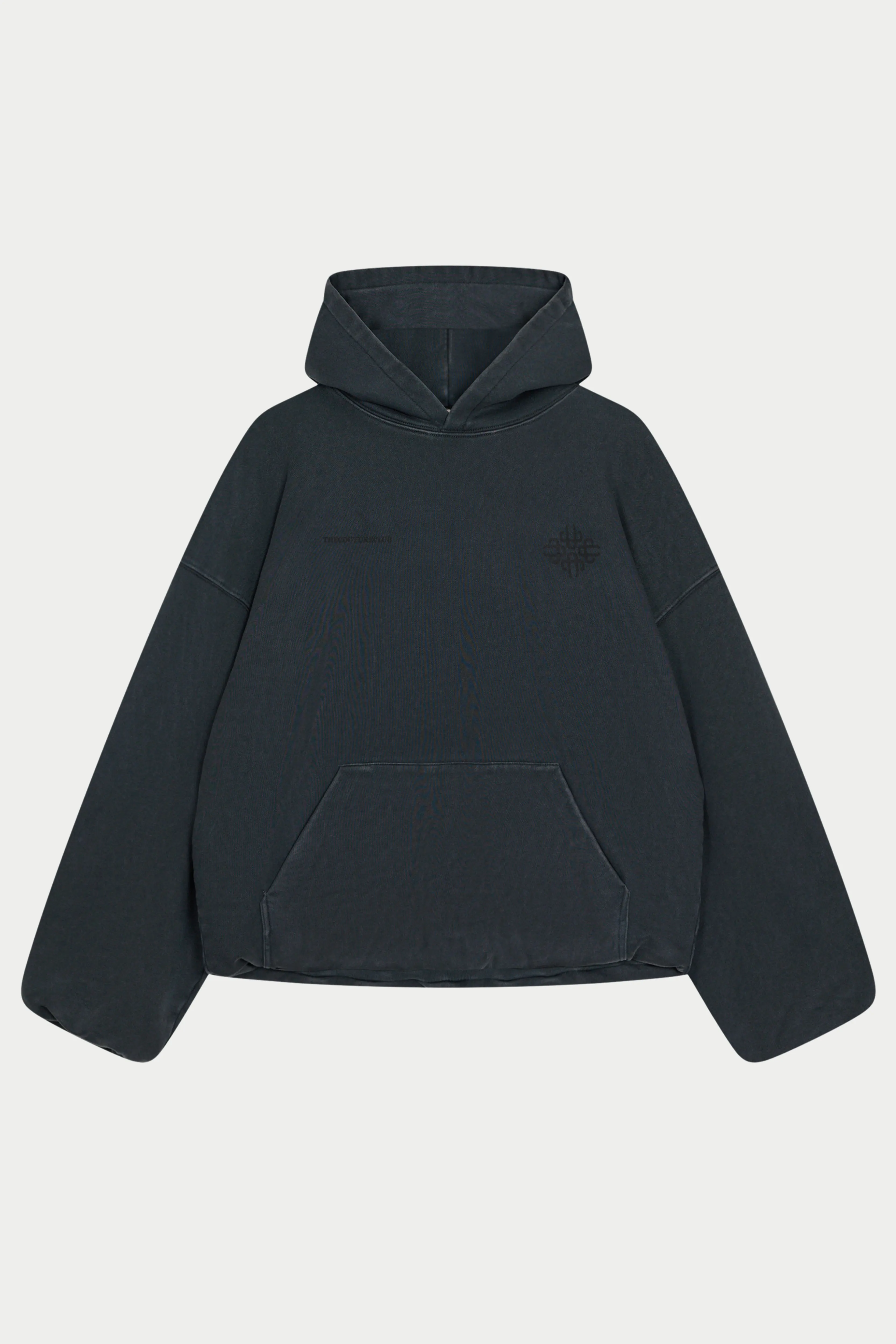DOUBLE LAYER WASHED EMBLEM HOODIE - BLACK sold by The Couture Club