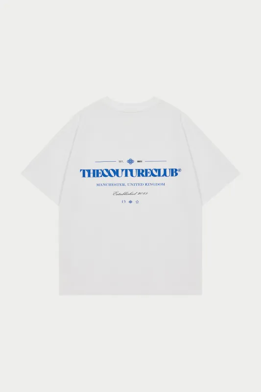 COPYRIGHT MULTI GRAPHIC T-SHIRT - WHITE BLUE made by The Couture Club