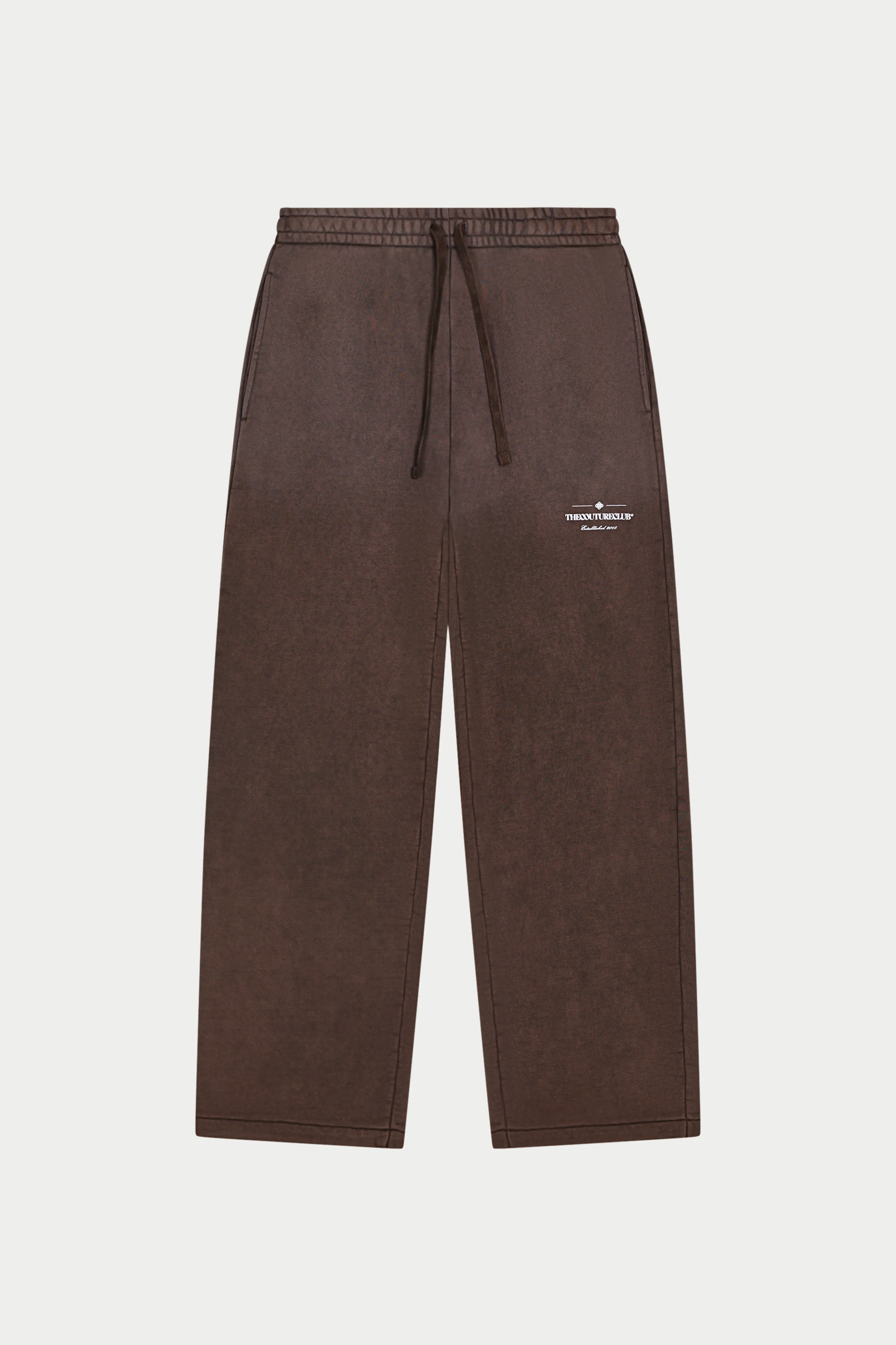 SPRAY WASH COPYRIGHT MULTI GRAPHIC JOGGERS - BROWN sold by The Couture Club