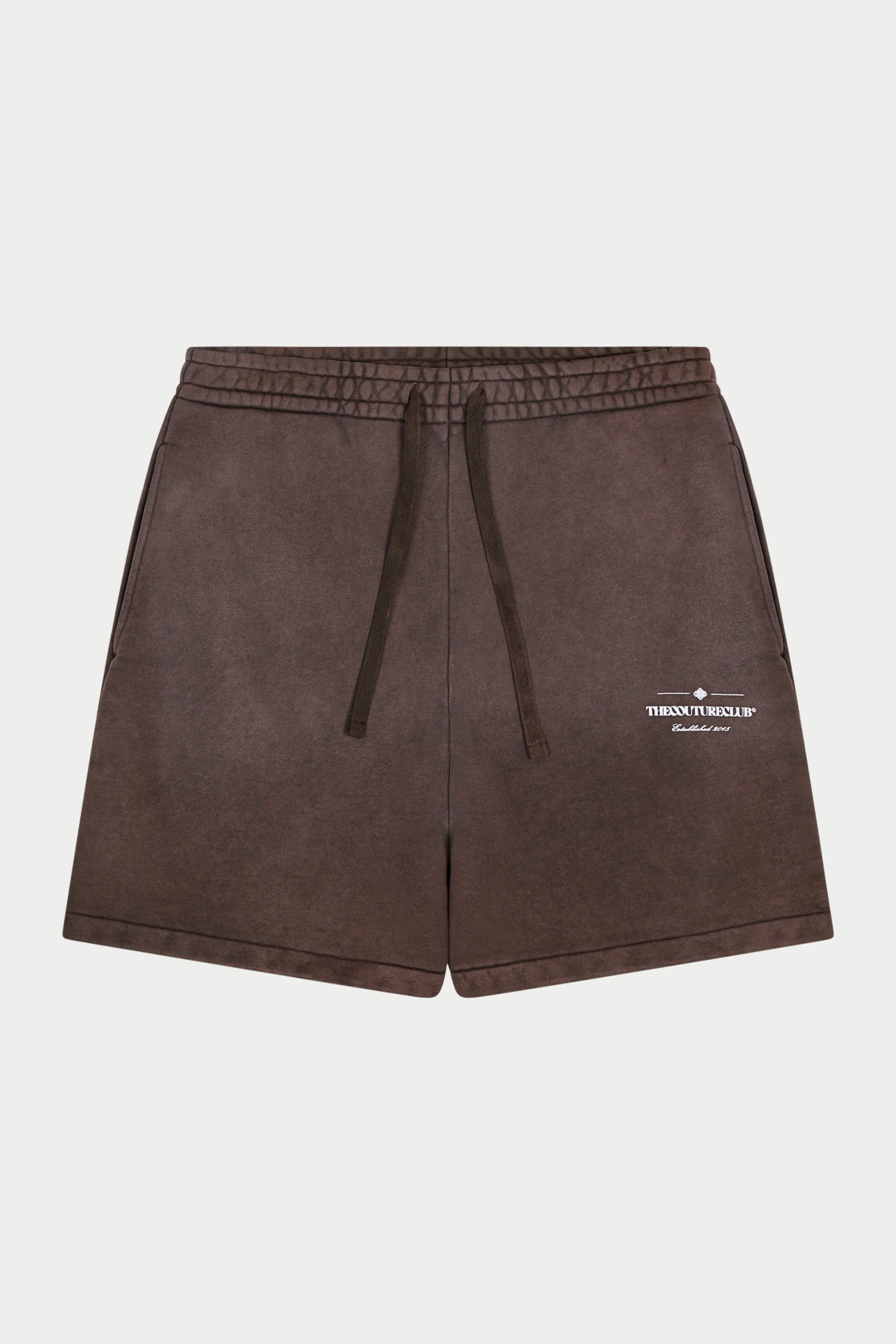 SPRAY WASH COPYRIGHT MULTI GRAPHIC SHORTS - BROWN sold by The Couture Club