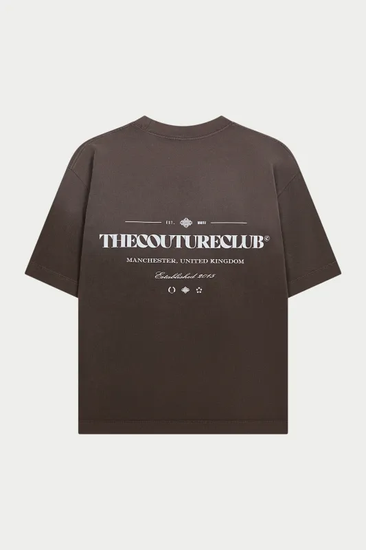 SPRAY WASH COPYRIGHT MULTI GRAPHIC T-SHIRT - BROWN made by The Couture Club