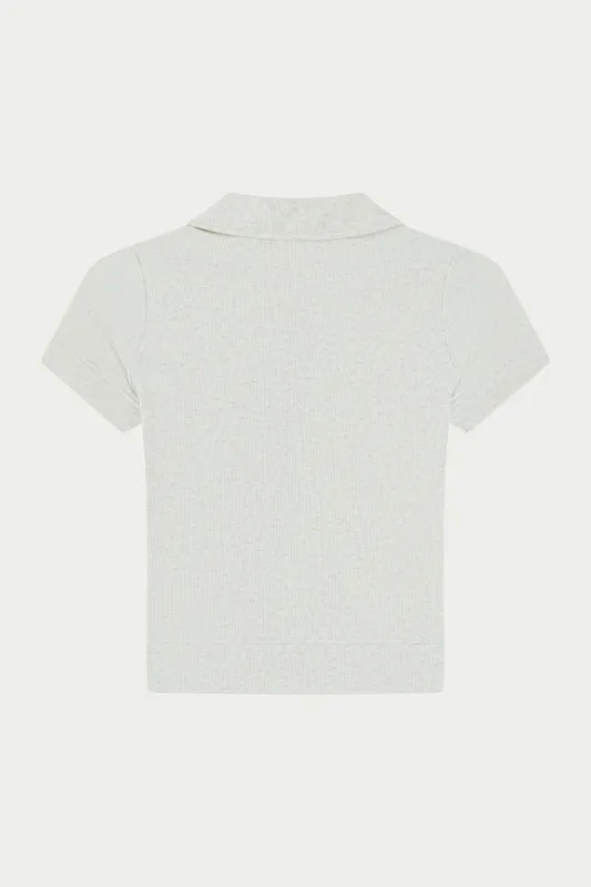 RIBBED SHORT SLEEVE POLO TOP - GREY made by The Couture Club