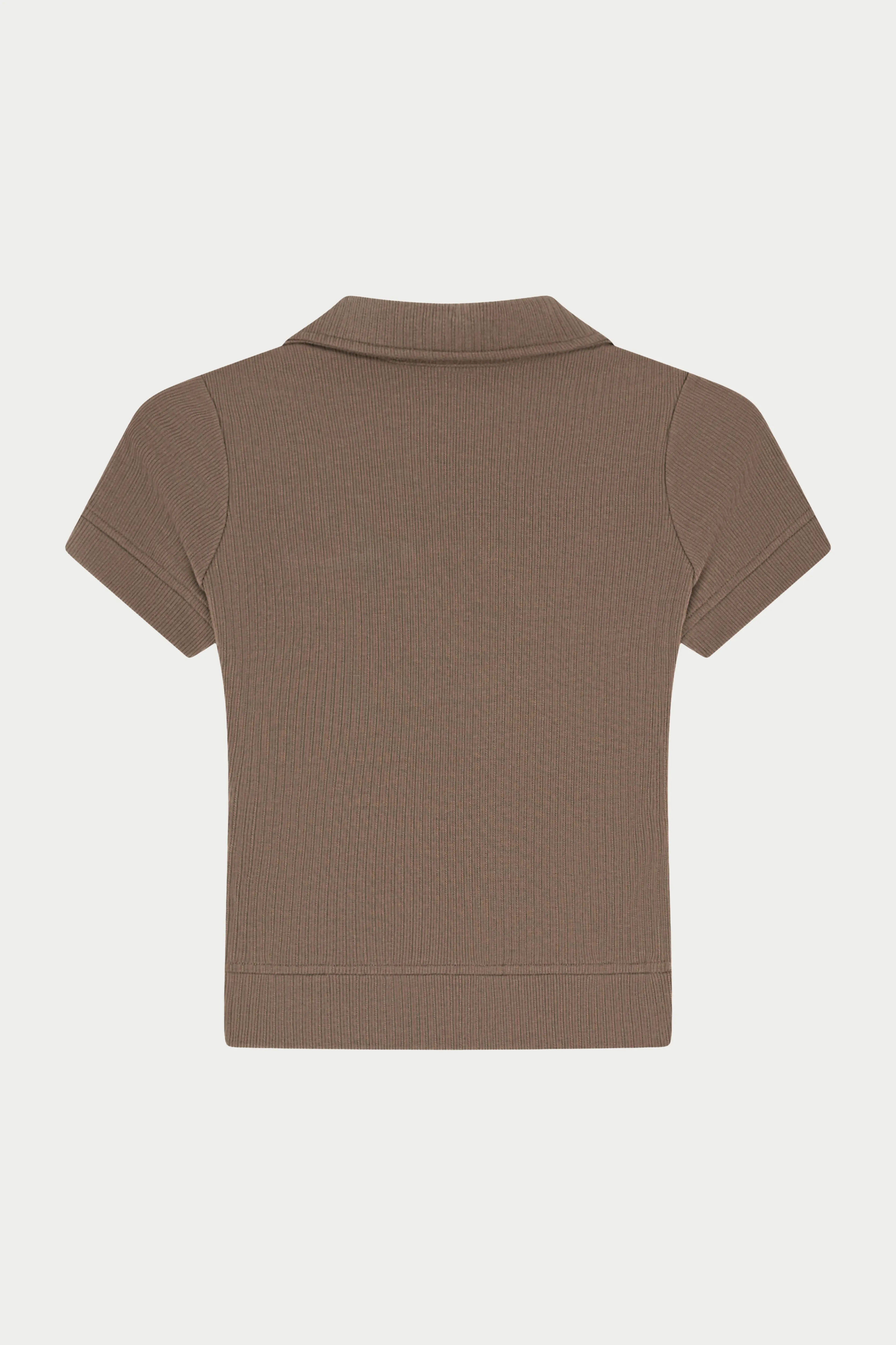 RIBBED SHORT SLEEVE POLO TOP - BROWN sold by The Couture Club