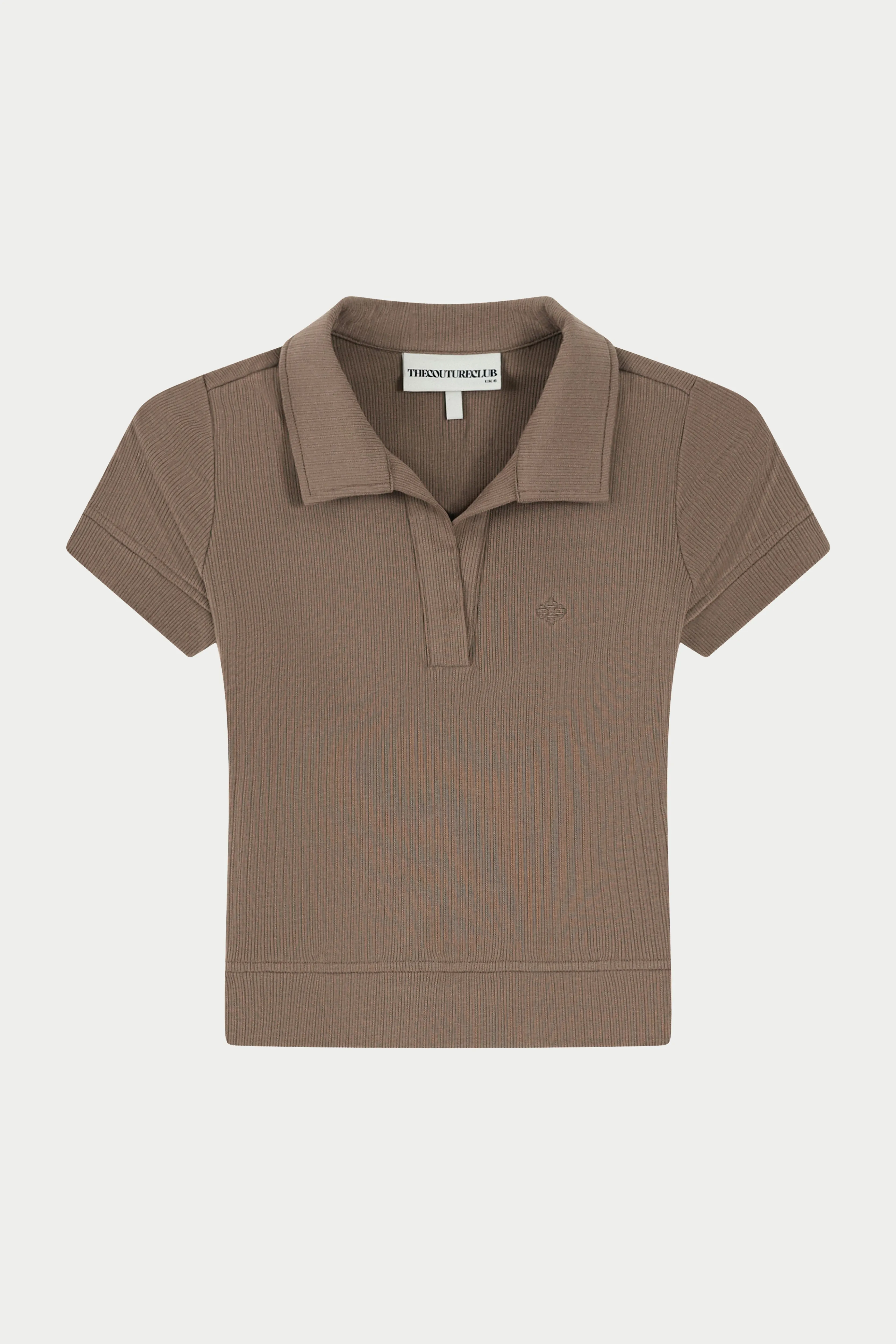 RIBBED SHORT SLEEVE POLO TOP - BROWN sold by The Couture Club product image thumbnail 2