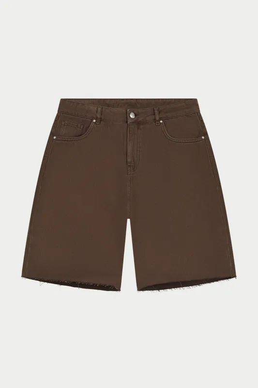 DENIM RAW EDGE SHORTS - BROWN WASH made by The Couture Club