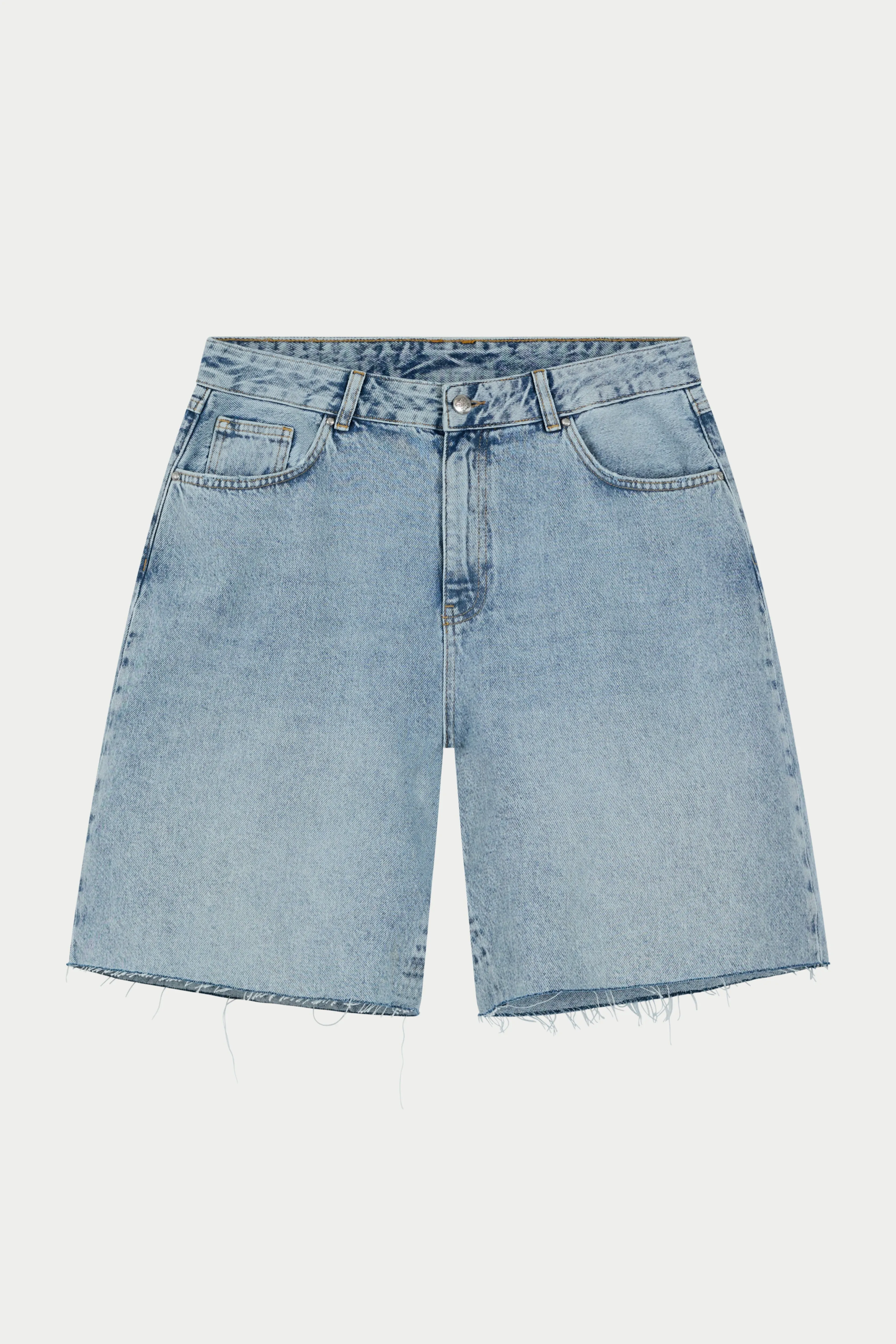 DENIM RAW EDGE SHORTS - MID STONE WASH sold by The Couture Club