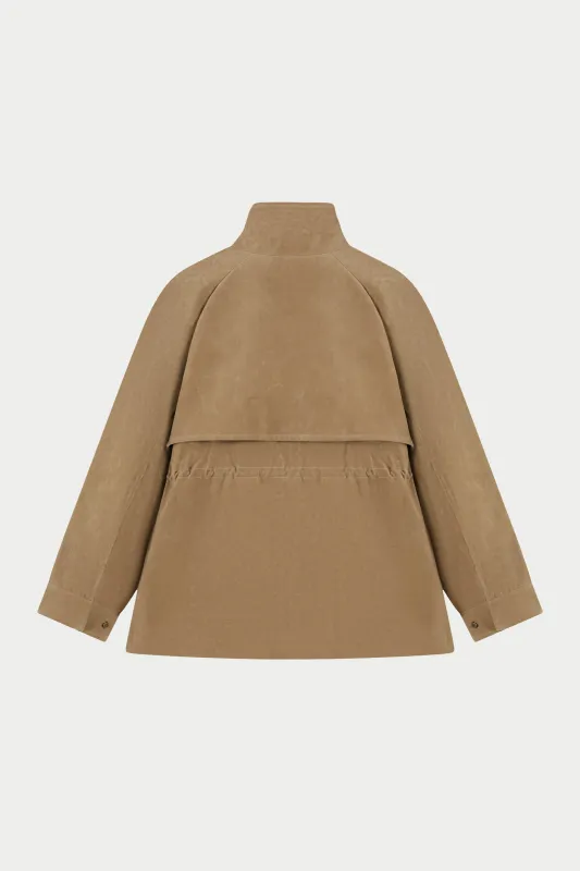 SUEDE BELOW POCKET RUCHED WAIST JACKET - BEIGE made by The Couture Club