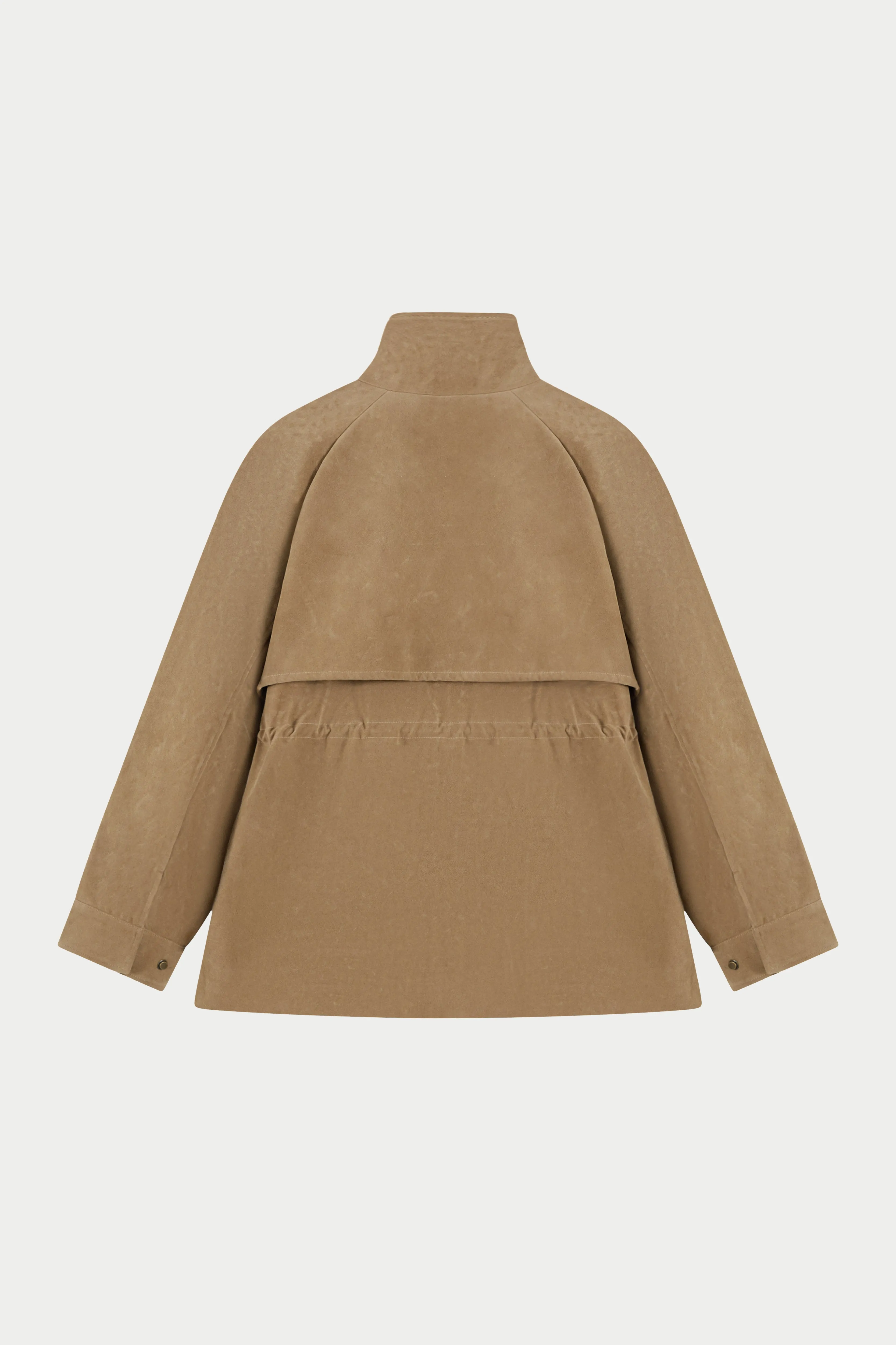 SUEDE BELOW POCKET RUCHED WAIST JACKET - BEIGE sold by The Couture Club