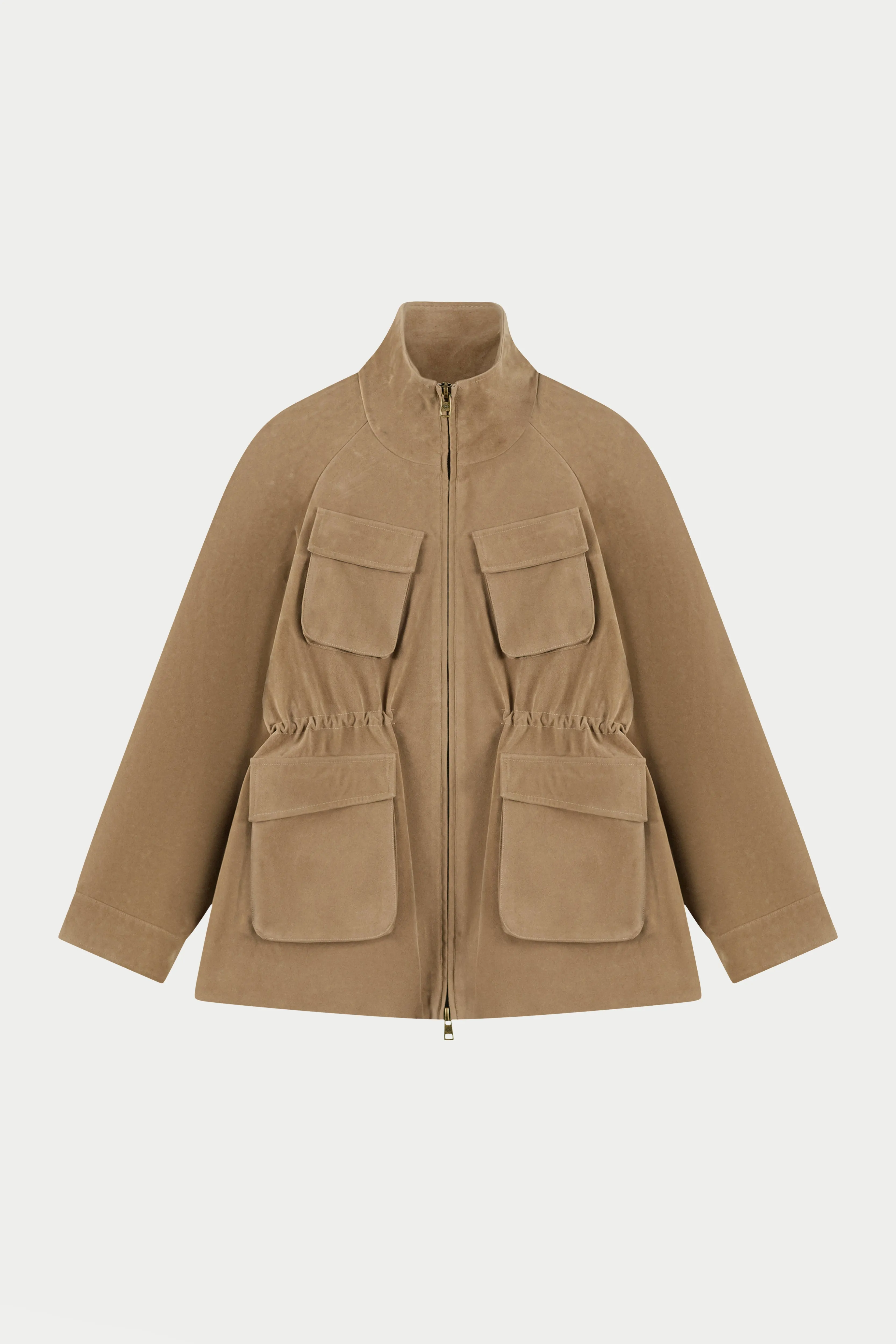 SUEDE BELOW POCKET RUCHED WAIST JACKET - BEIGE sold by The Couture Club product image thumbnail 2