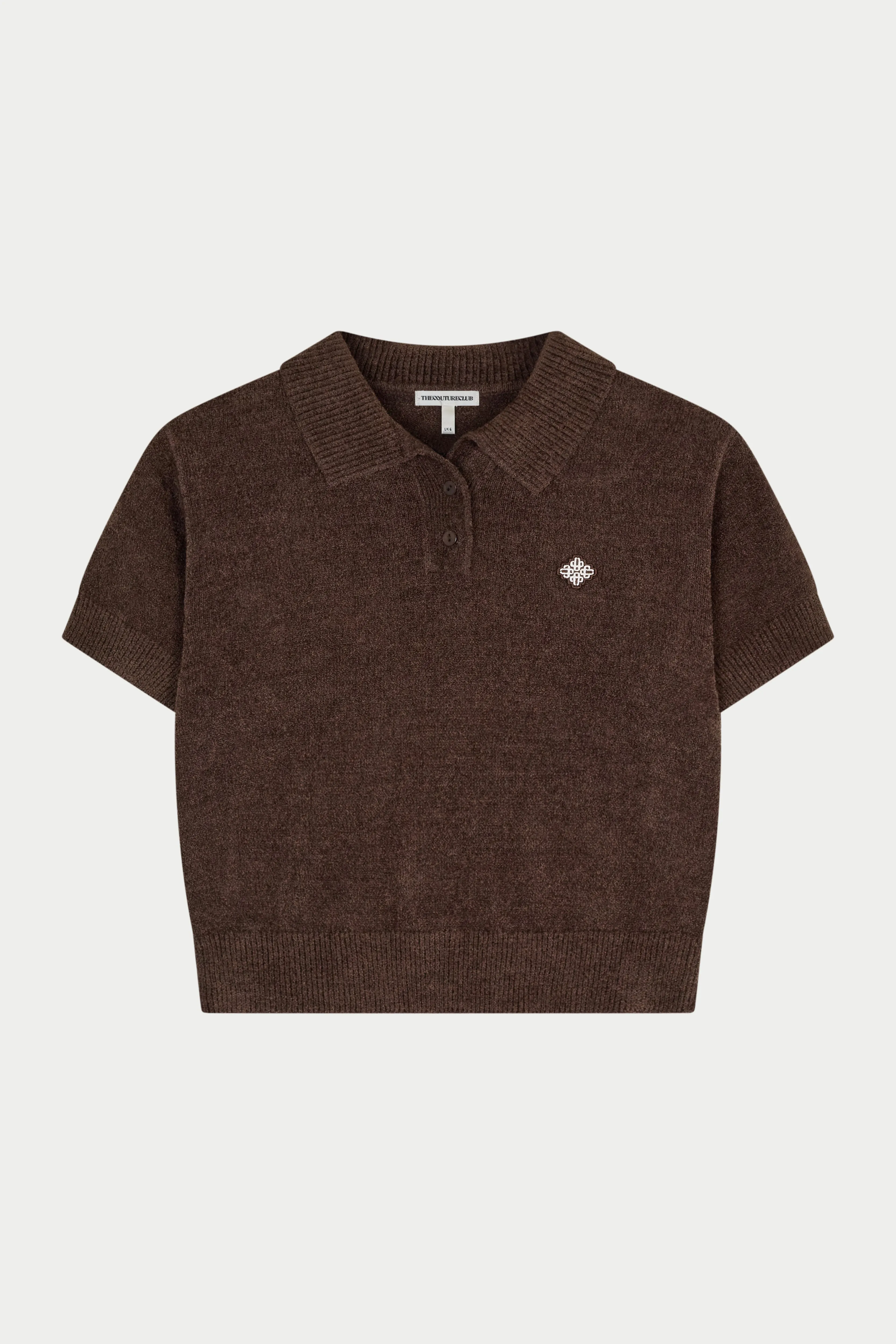 TOWELLING OPEN COLLAR T-SHIRT - CHOCOLATE sold by The Couture Club product image thumbnail 2