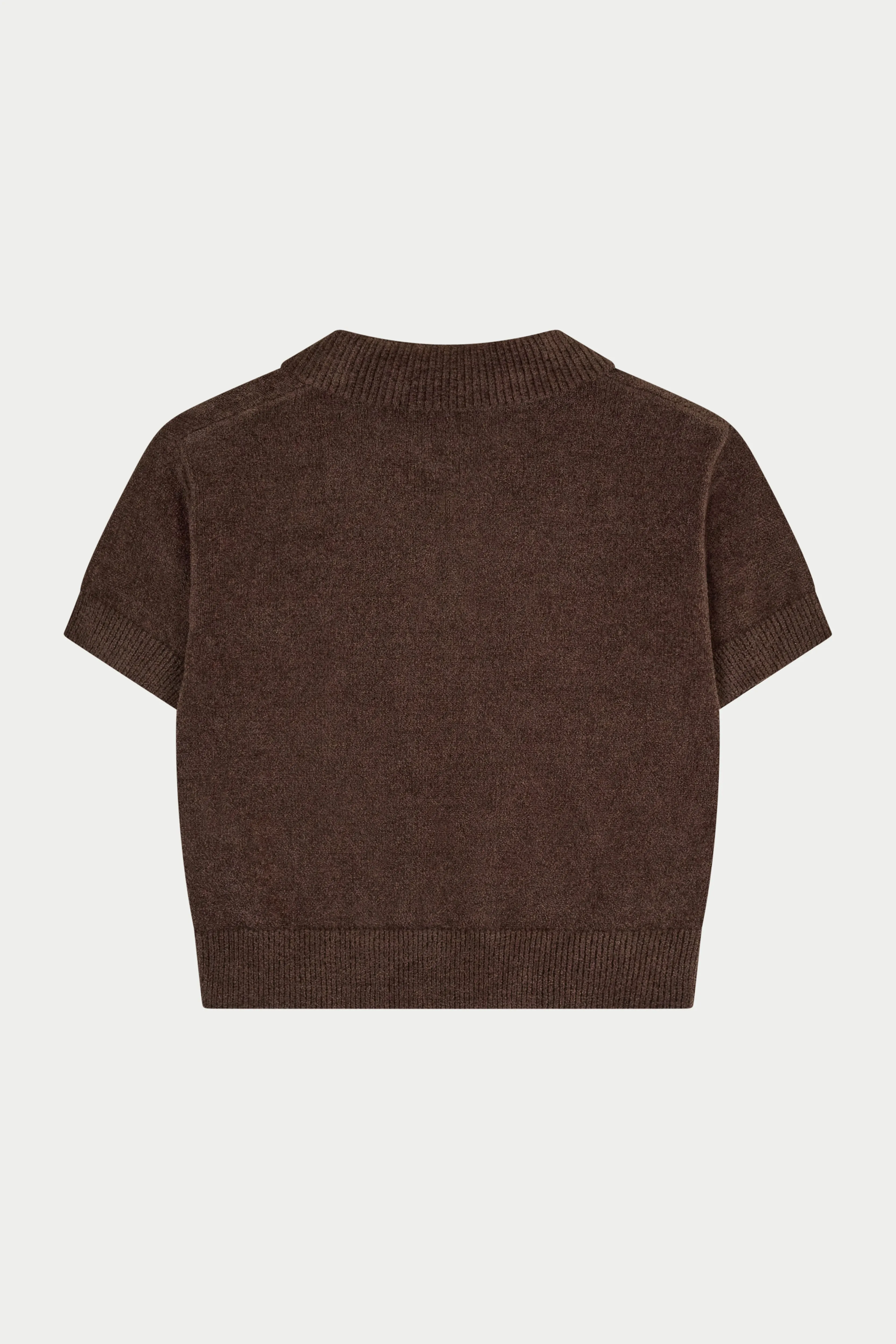 TOWELLING OPEN COLLAR T-SHIRT - CHOCOLATE sold by The Couture Club