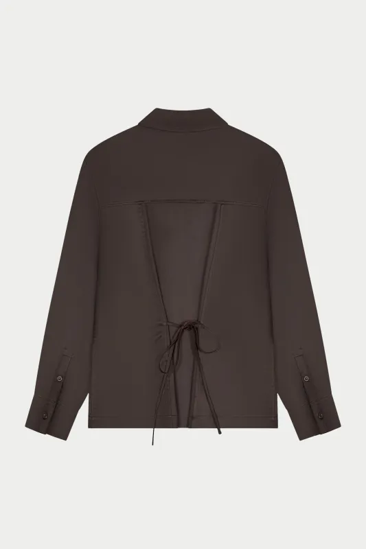 TIE BACK SATIN SHIRT - CHOCOLATE made by The Couture Club