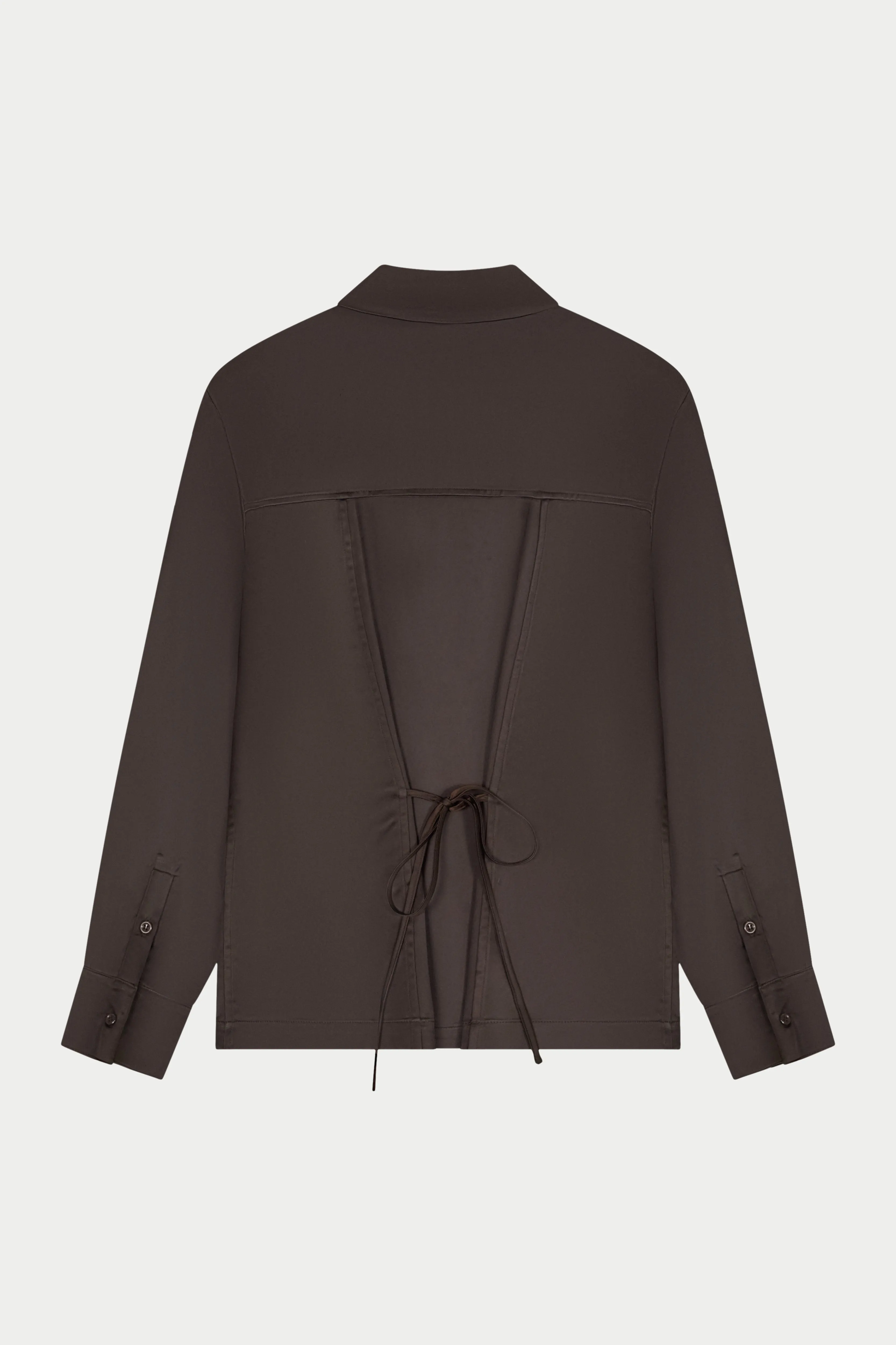 TIE BACK SATIN SHIRT - CHOCOLATE sold by The Couture Club