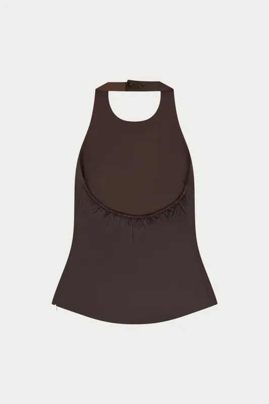 SATIN HIGH NECK TOP - CHOCOLATE made by The Couture Club