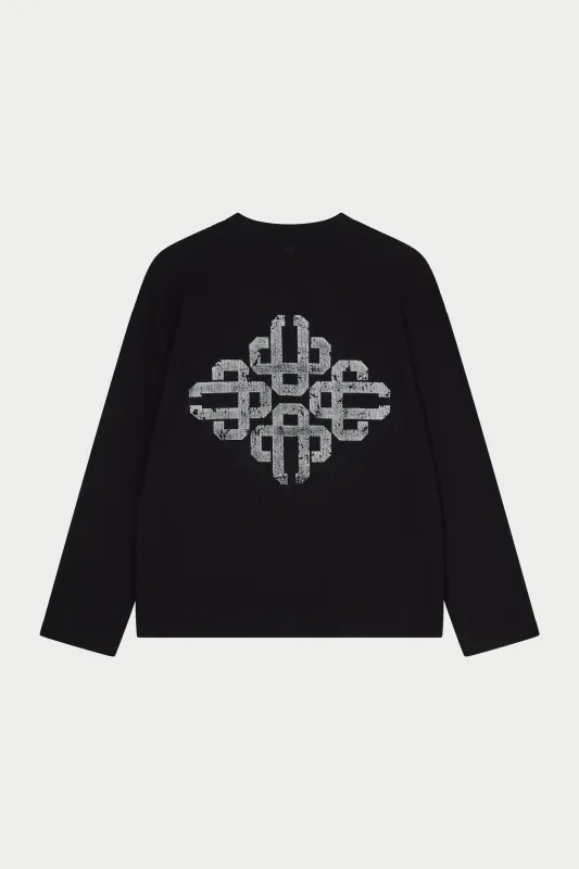VINTAGE PRINT WAFFLE LONG SLEEVE T-SHIRT - BLACK made by The Couture Club