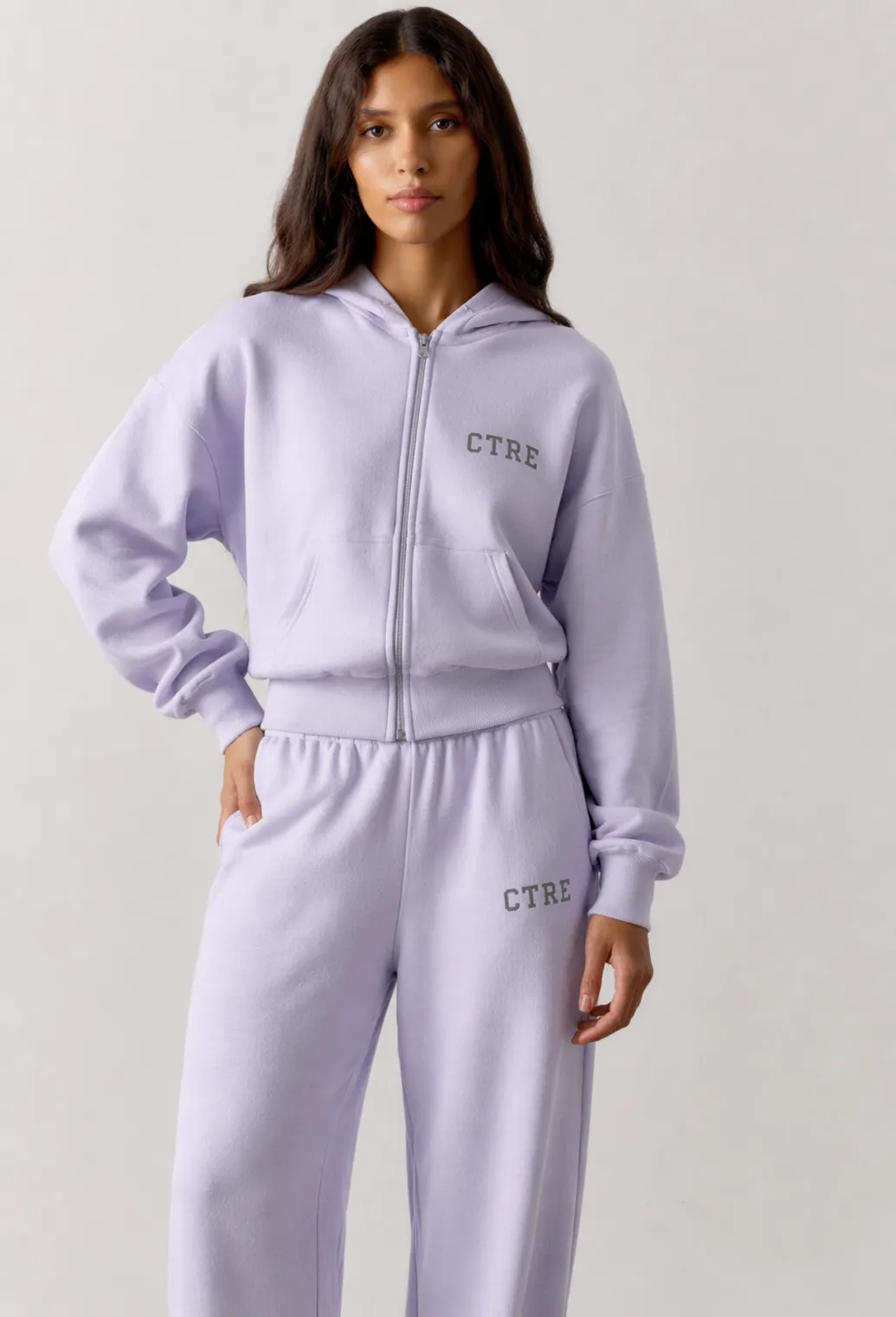 CTRE ZIP THROUGH RELAXED HOODIE - DUSKY LILAC sold by The Couture Club product image thumbnail 2