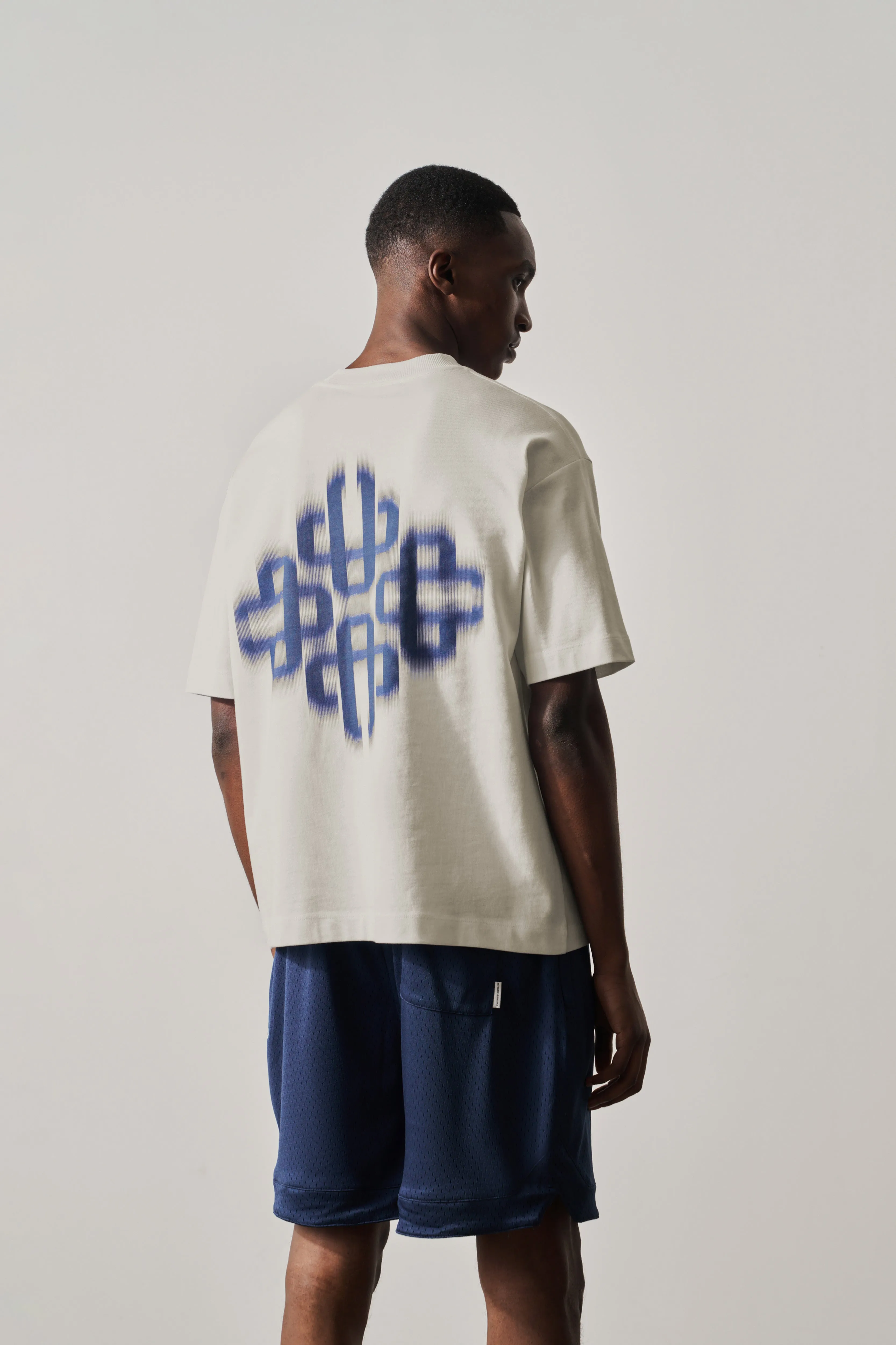 MOTION BLURRED EMBLEM T-SHIRT - OFF WHITE NAVY sold by The Couture Club product image thumbnail 4