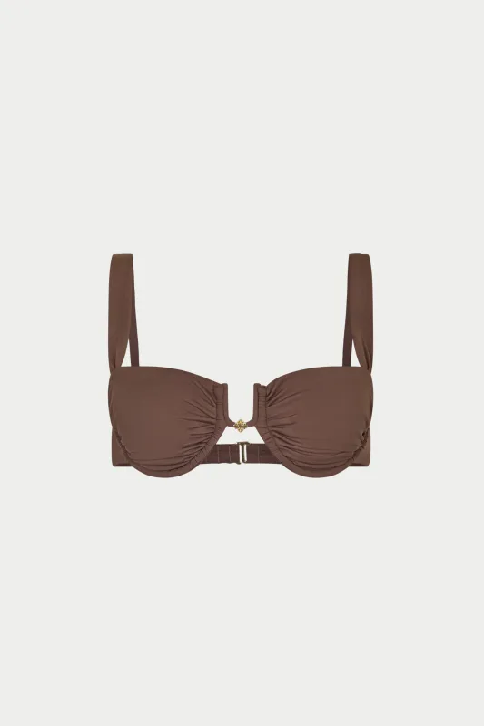 RUCHED CUP BIKINI TOP - CHOCOLATE made by The Couture Club