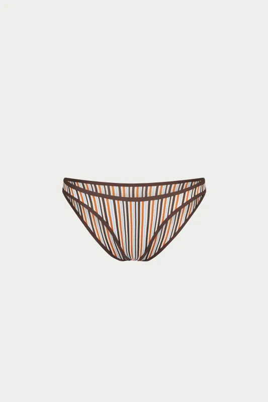 STRIPE HIGH LEG BIKINI BOTTOMS - CHOCOLATE made by The Couture Club