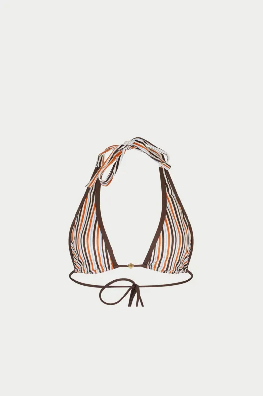 STRIPE TRIANGLE BIKINI TOP - CHOCOLATE made by The Couture Club