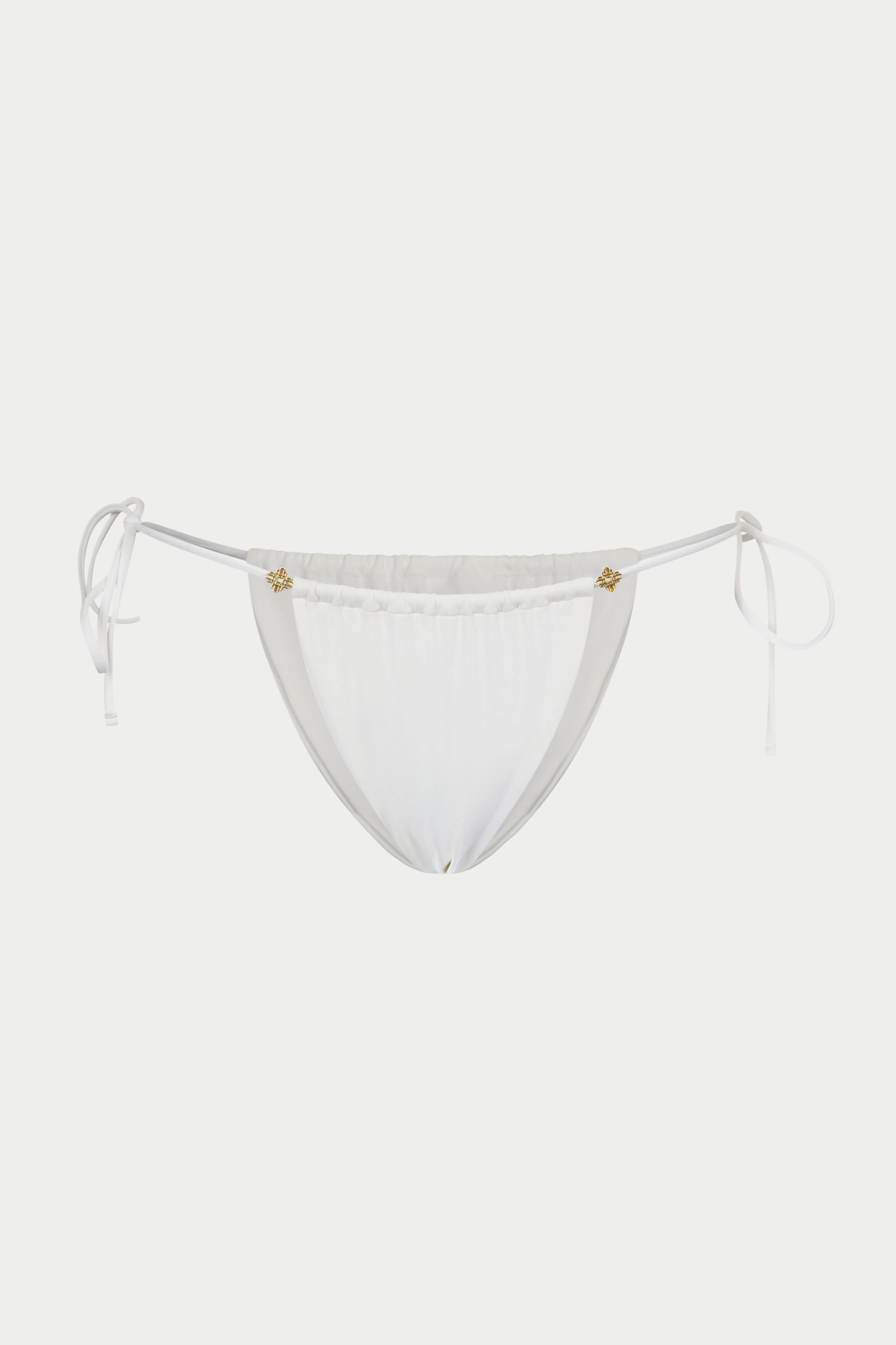 SIDE TIE EMBLEM BIKINI BOTTOMS - WHITE sold by The Couture Club