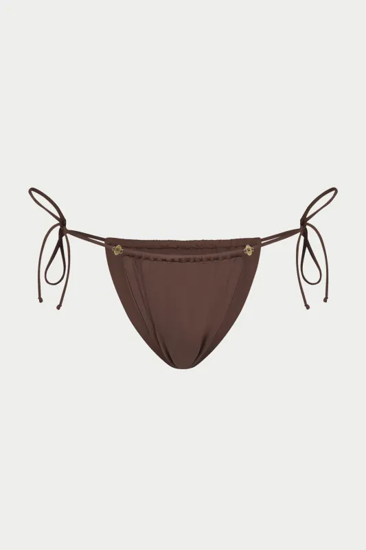 SIDE TIE EMBLEM BIKINI BOTTOMS - CHOCOLATE made by The Couture Club