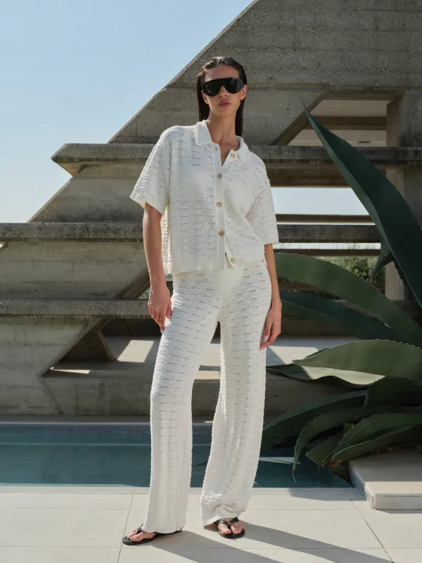 CROCHET KNIT TROUSERS - OFF WHITE made by The Couture Club