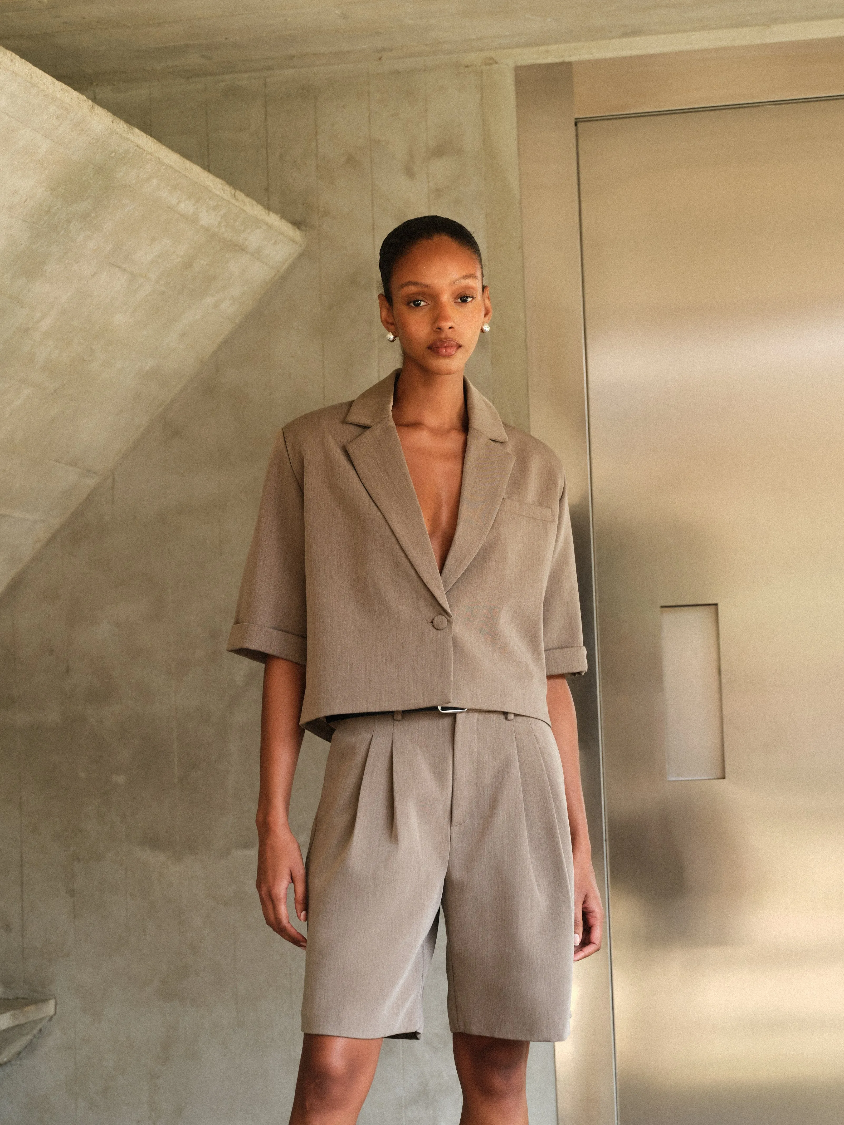 SHORT SLEEVE BLAZER - MUSHROOM sold by The Couture Club product image thumbnail 2
