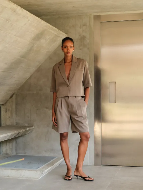 SHORT SLEEVE BLAZER - MUSHROOM made by The Couture Club