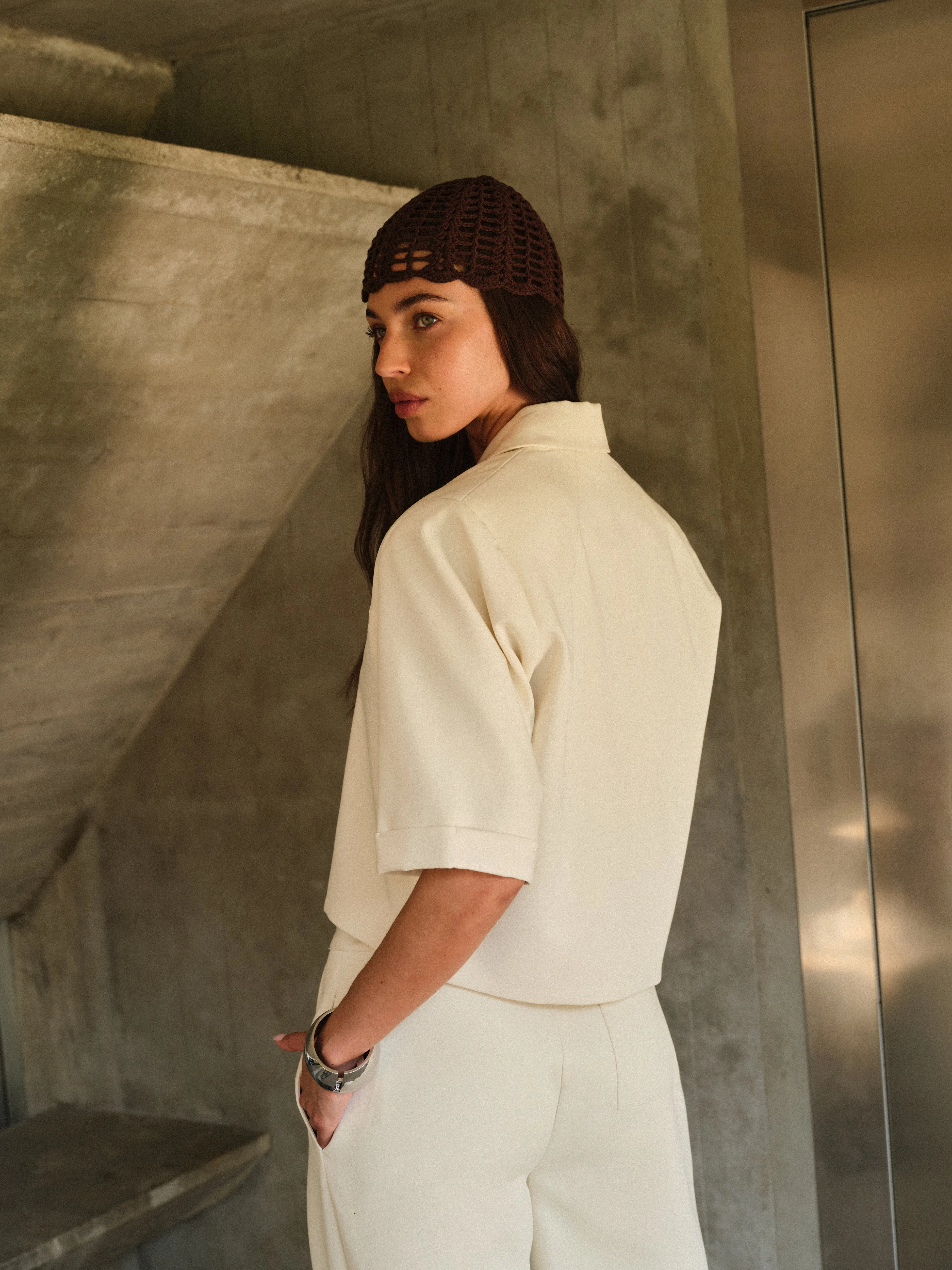 SHORT SLEEVE BLAZER - OFF WHITE sold by The Couture Club product image thumbnail 4