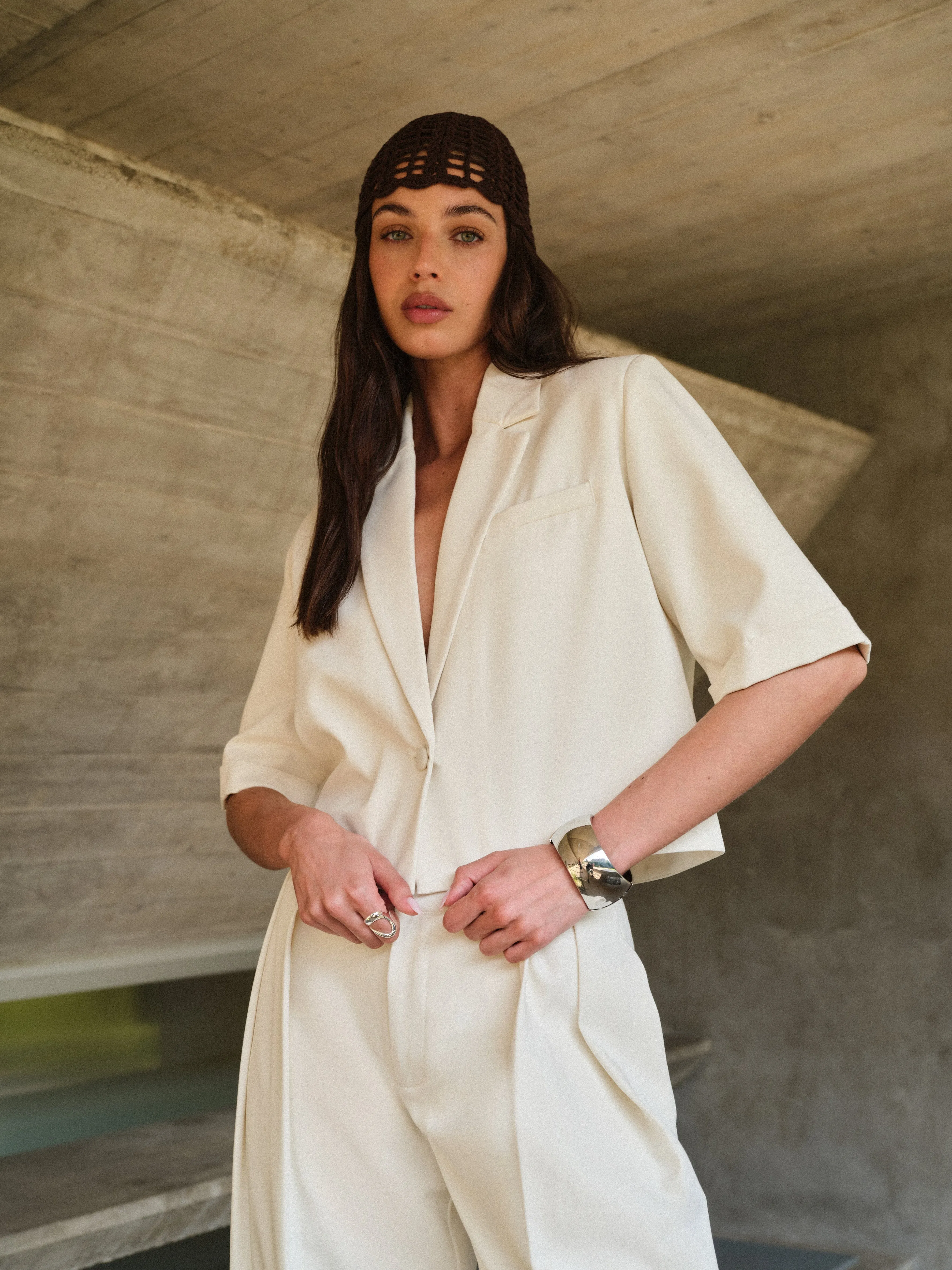 SHORT SLEEVE BLAZER - OFF WHITE sold by The Couture Club product image thumbnail 2