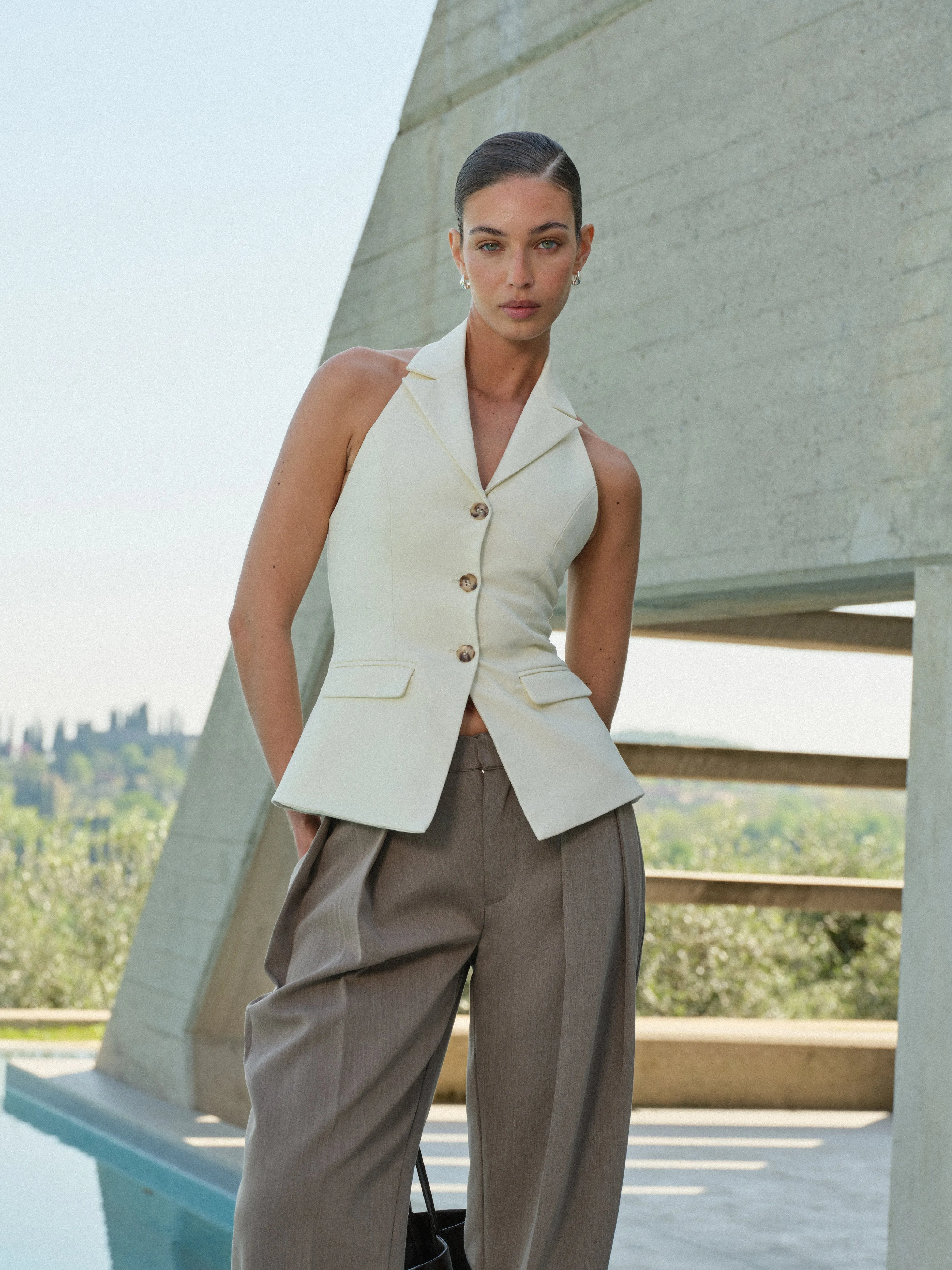 TAILORED HALTERNECK WAISTCOAT - OFF WHITE sold by The Couture Club product image thumbnail 2