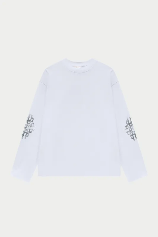 WASHED EMBLEM PRINT LONG SLEEVE T-SHIRT - WHITE made by The Couture Club