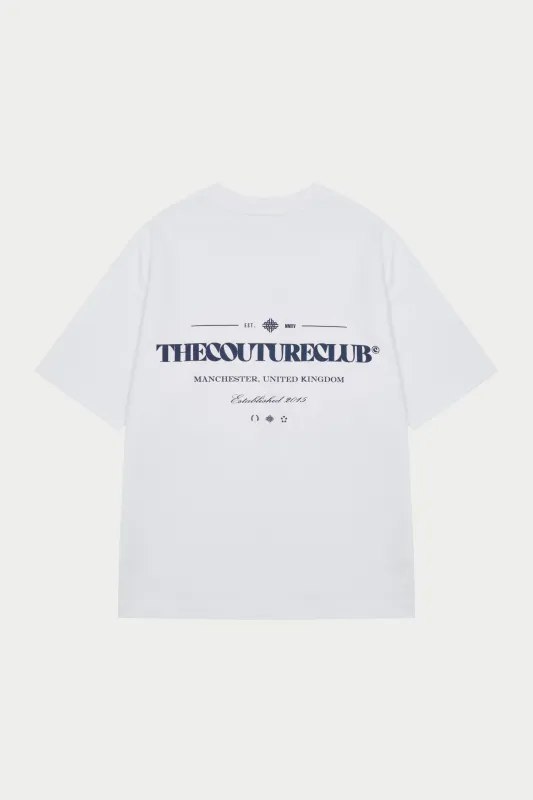 COPYRIGHT MULTI GRAPHIC T-SHIRT - WHITE/NAVY made by The Couture Club