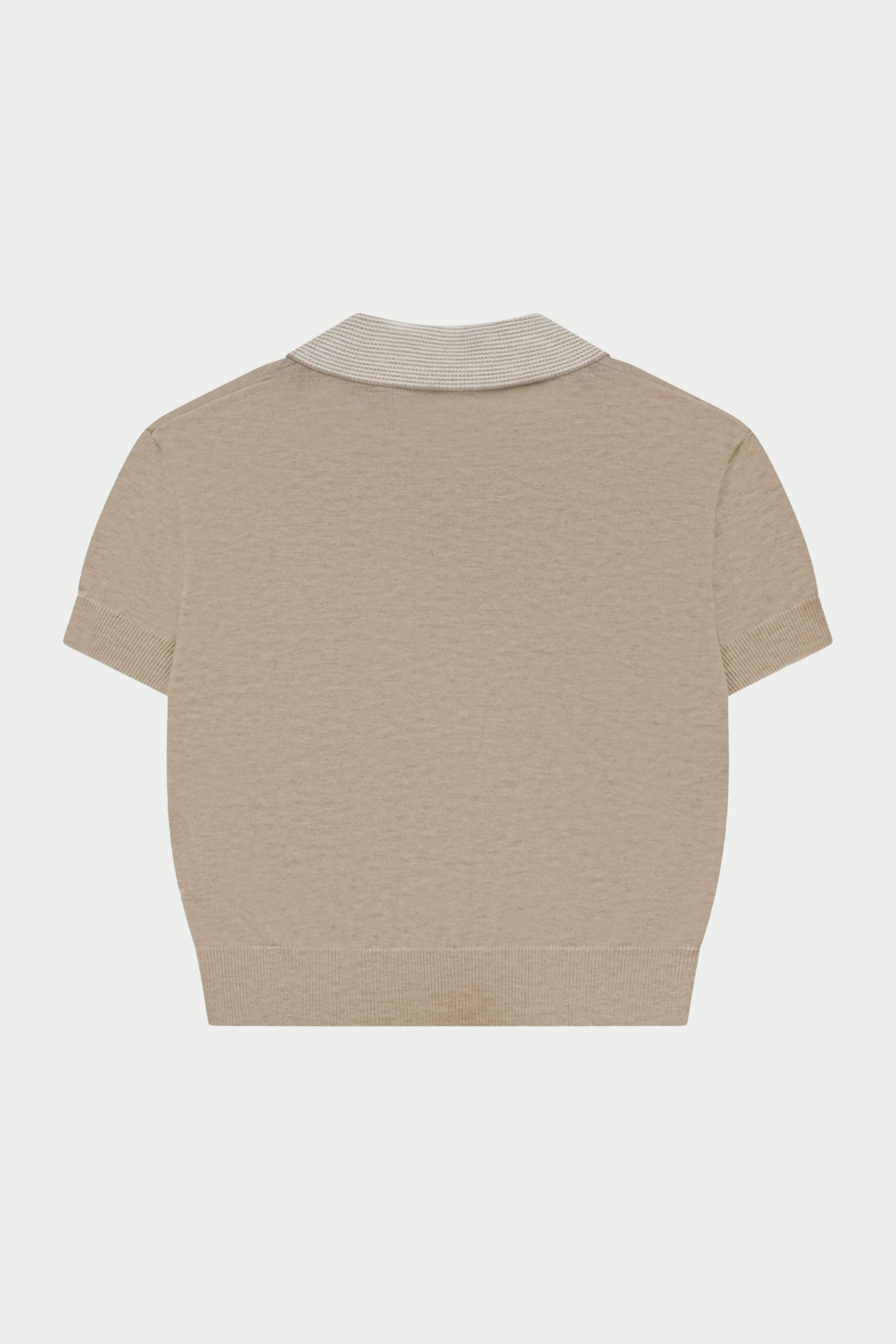 KNITTED COLLAR POLO TOP - BEIGE sold by The Couture Club